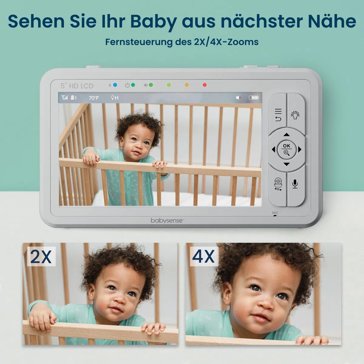 Babysense Video Babyphone HD 5 Zoll 2 Kameras ohne WLAN 300m Reichweite Zwei-Wege-Audio 4-facher Zoom 4000mAh Akku