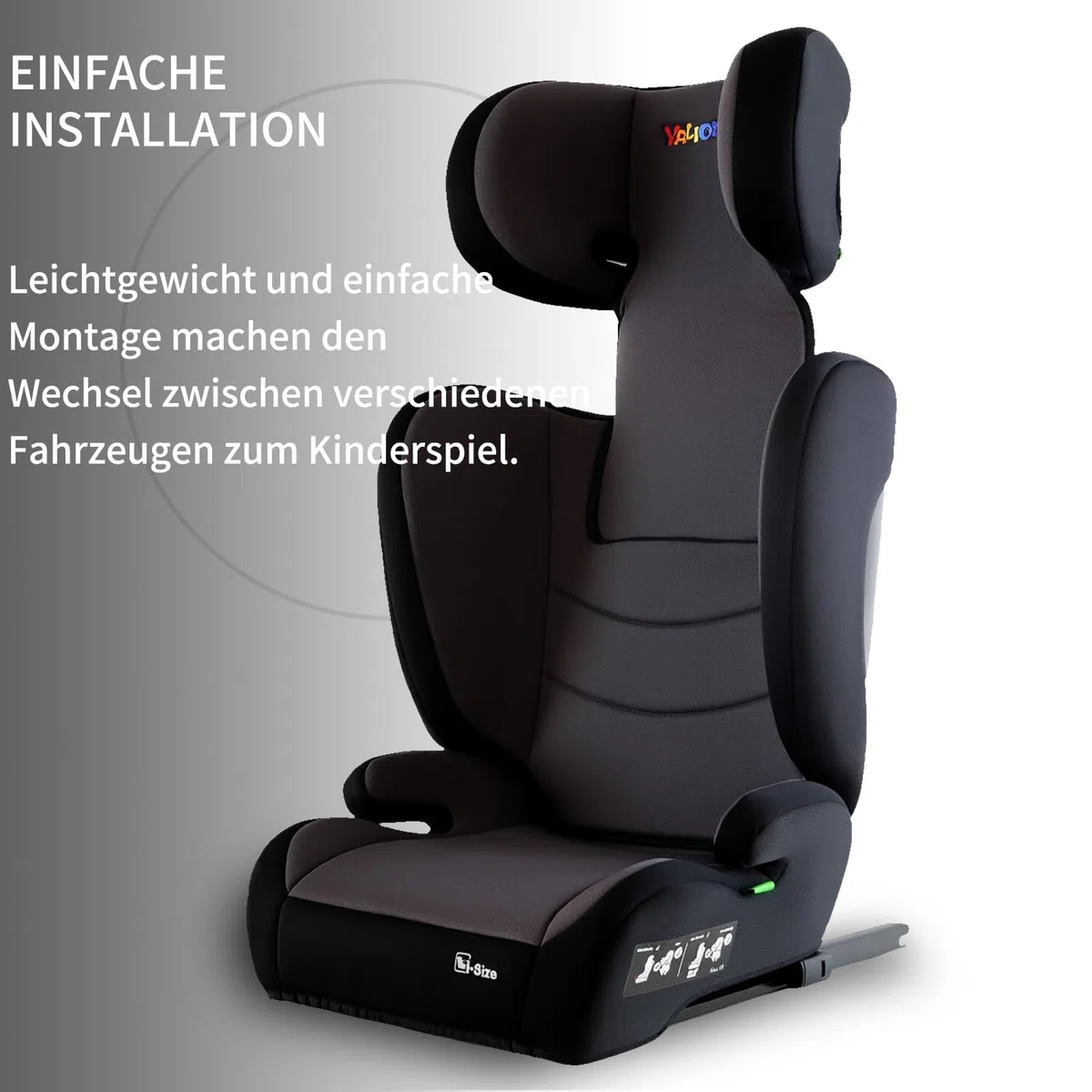 YALION I-SIZE Kindersitz 15-36kg,Kinderautositz mit Isofix, Grey | Kindersitzerhöhung 100-150cm,3-10 Jahre, Gruppe 2/3, Verstellbar & Seitenschutz