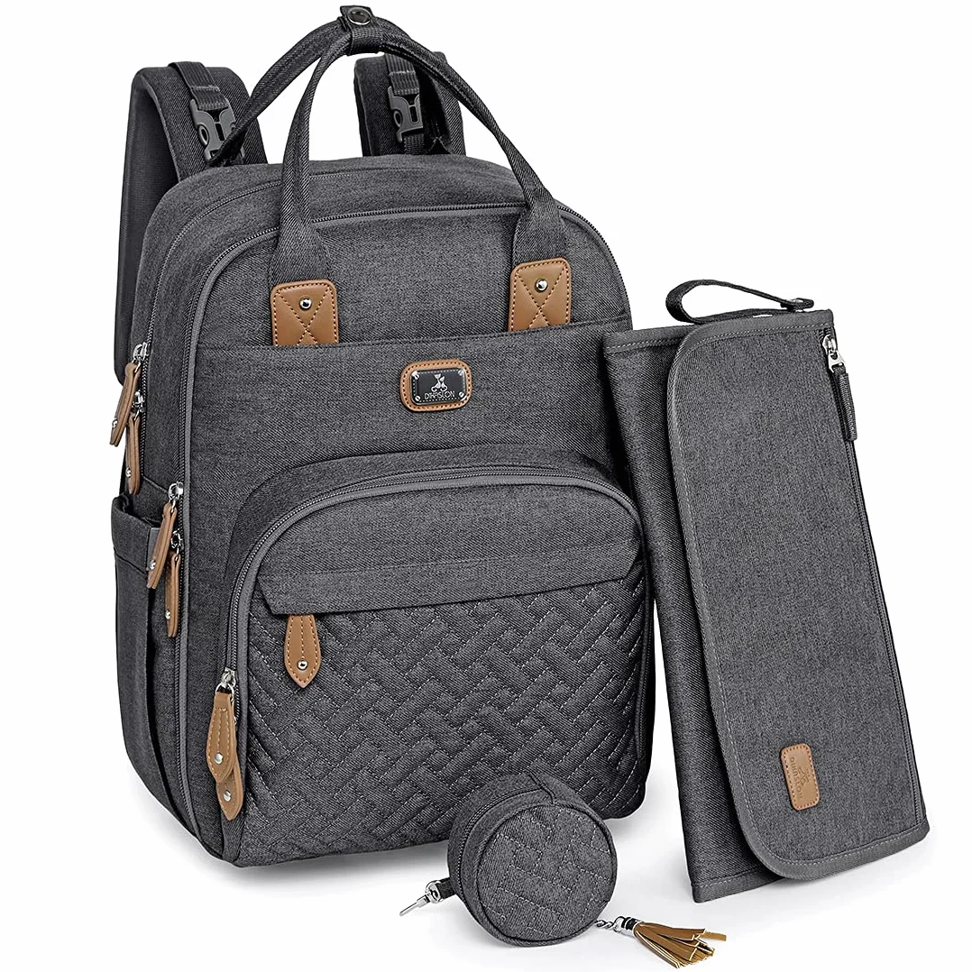 Dikaslon Wickeltasche Rucksack Großer Wickelrucksack mit mobiler Wickelauflage - Schnullerhalter und Kinderwagengurte