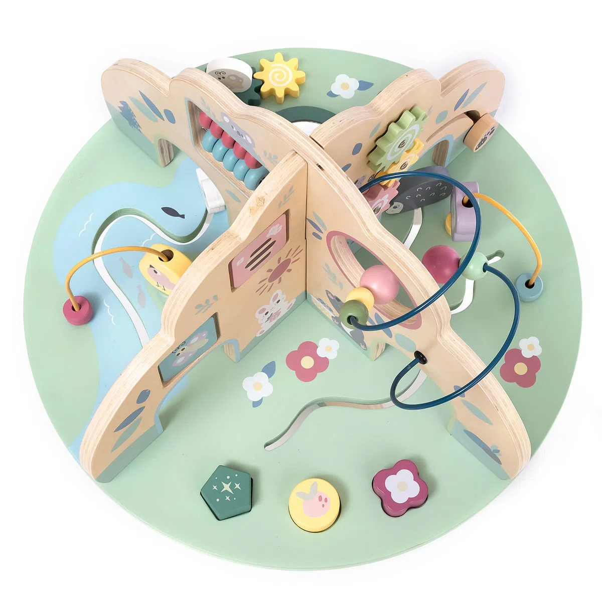 mamabrum Aktivitätstisch Holz für Baby Spielzeug 1 Jahr – Spieltisch für Motorikschleife, Abakus & Lernuhr – Montessori Lernspielzeug aus der Schleife Motorik