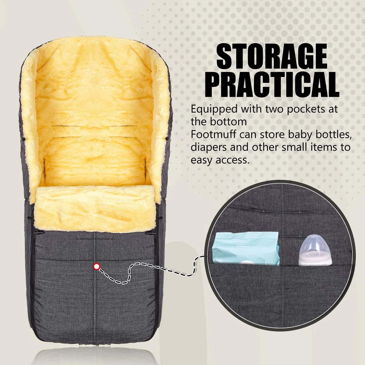 Fußsack Kinderwagen Baby Winter, Künstlich Lammfell Fusssack Kinderwagen Winter, Winterfußsack Kinderwagen Winter, Doppelschichtverdickung, Große Größe Fußsäcke passend für alle Kinderwagen, Grau