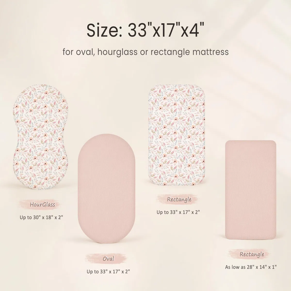 lulumoon Musselin-Bettlaken für Babys: Baumwoll-Bettlaken für Jungen und Mädchen, Stubenwagen-Matratzen-Bettlaken für ovales Rechteck oder Sanduhr (Skinpink & Pinkflower)