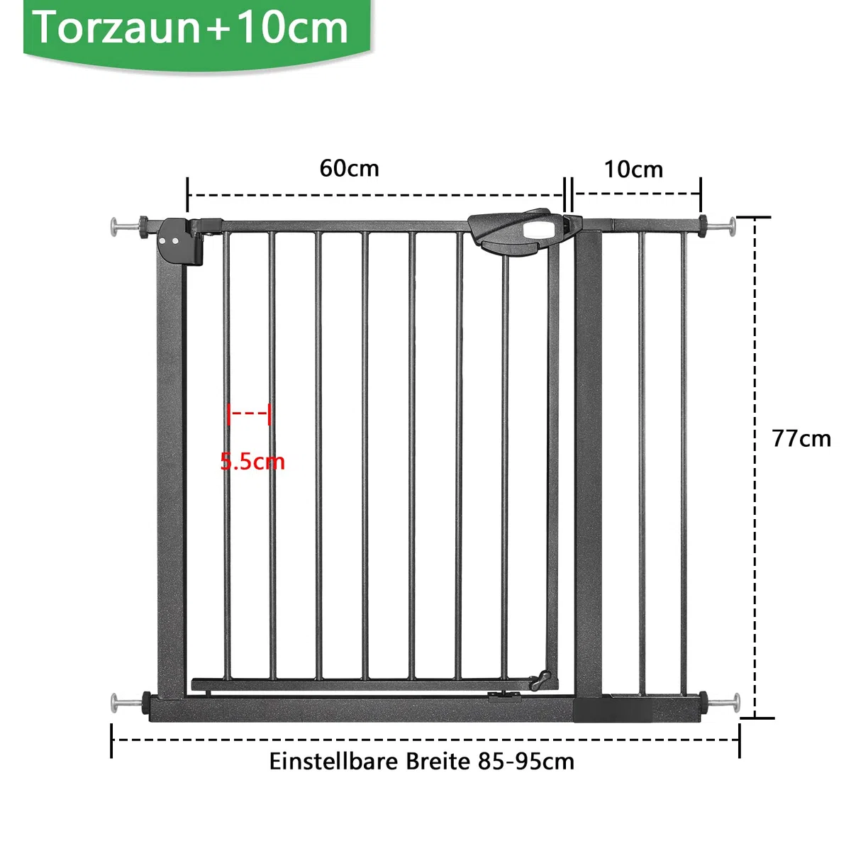 XMTECH Treppengitter Schwarz 85-95cm Breit, Auto-Close Safety Gate mit Druckbefestigung, 180° Zweiwegeöffnung