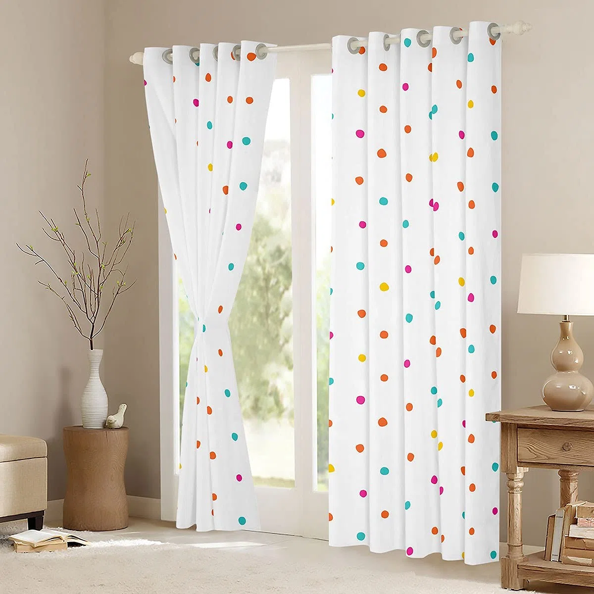 Tbrand Kinderzimmer-Vorhang, bunt, gepunktet, luxuriös, hypoallergen, für Jungen und Mädchen, leichte Mikrofaser, 66 x 72 cm