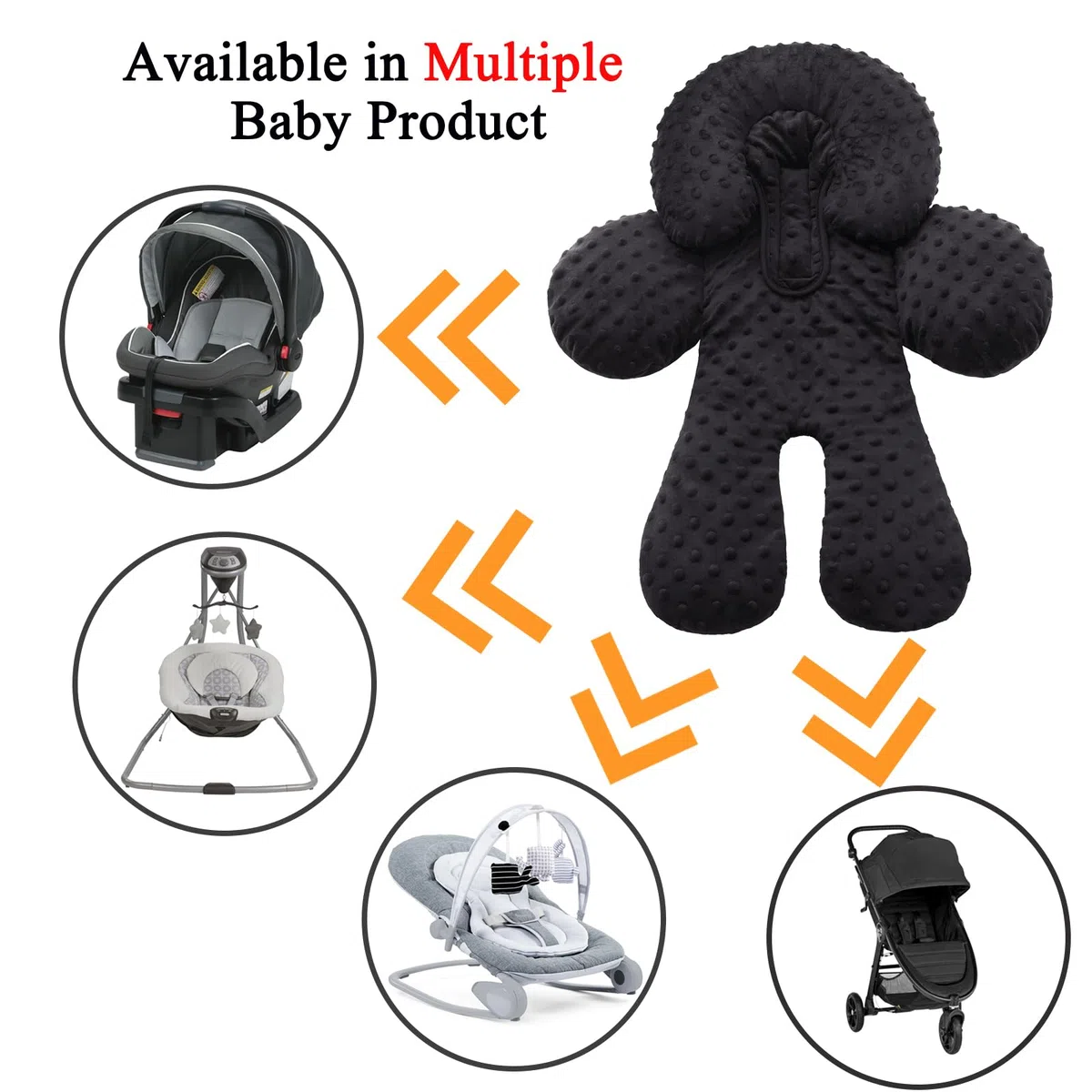 Pro Goleem Autositz-Einsatz, Baby-Kopf-Nacken-Körperstütze, weiche Minky- und Mikrofaser-Autositz-Einsatzkissen, perfekt für Autositz, Kinderwagen, 2-in-1 wendbar, Jungen und Mädchen, Schwarz
