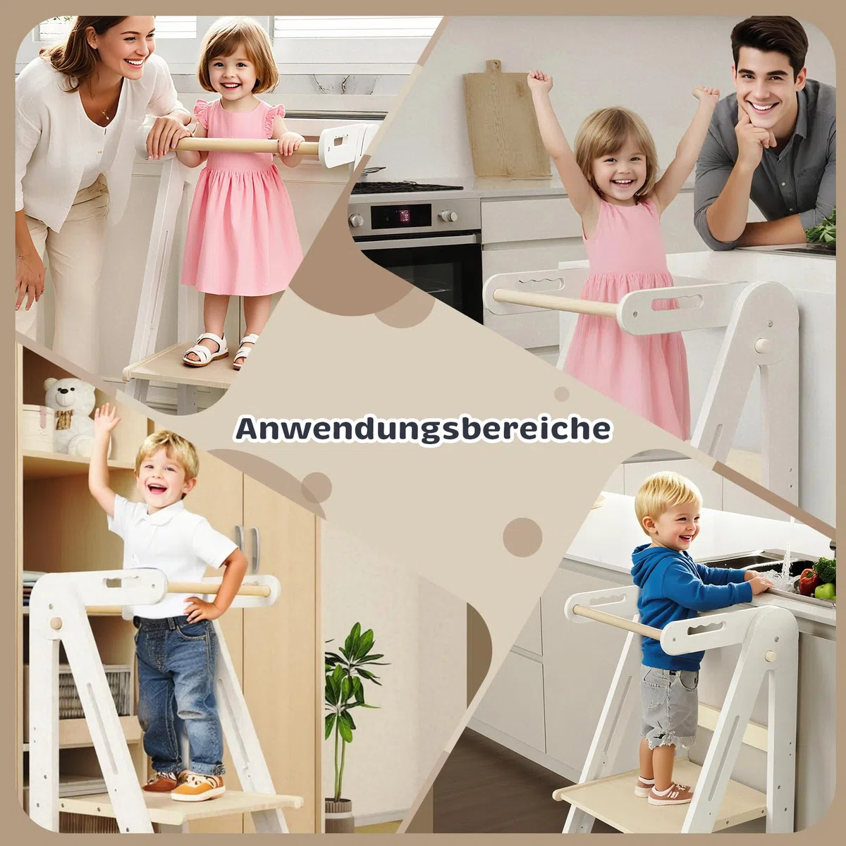 Klappbarer Toddler Tower Tritthocker Höhenverstellbar (Weiß) | Sicherer Kinderhocker ab 1,5 Jahren | Höhenverstellbar & faltbar für Bad & Wohnzimmer. Mit Rutschschutz