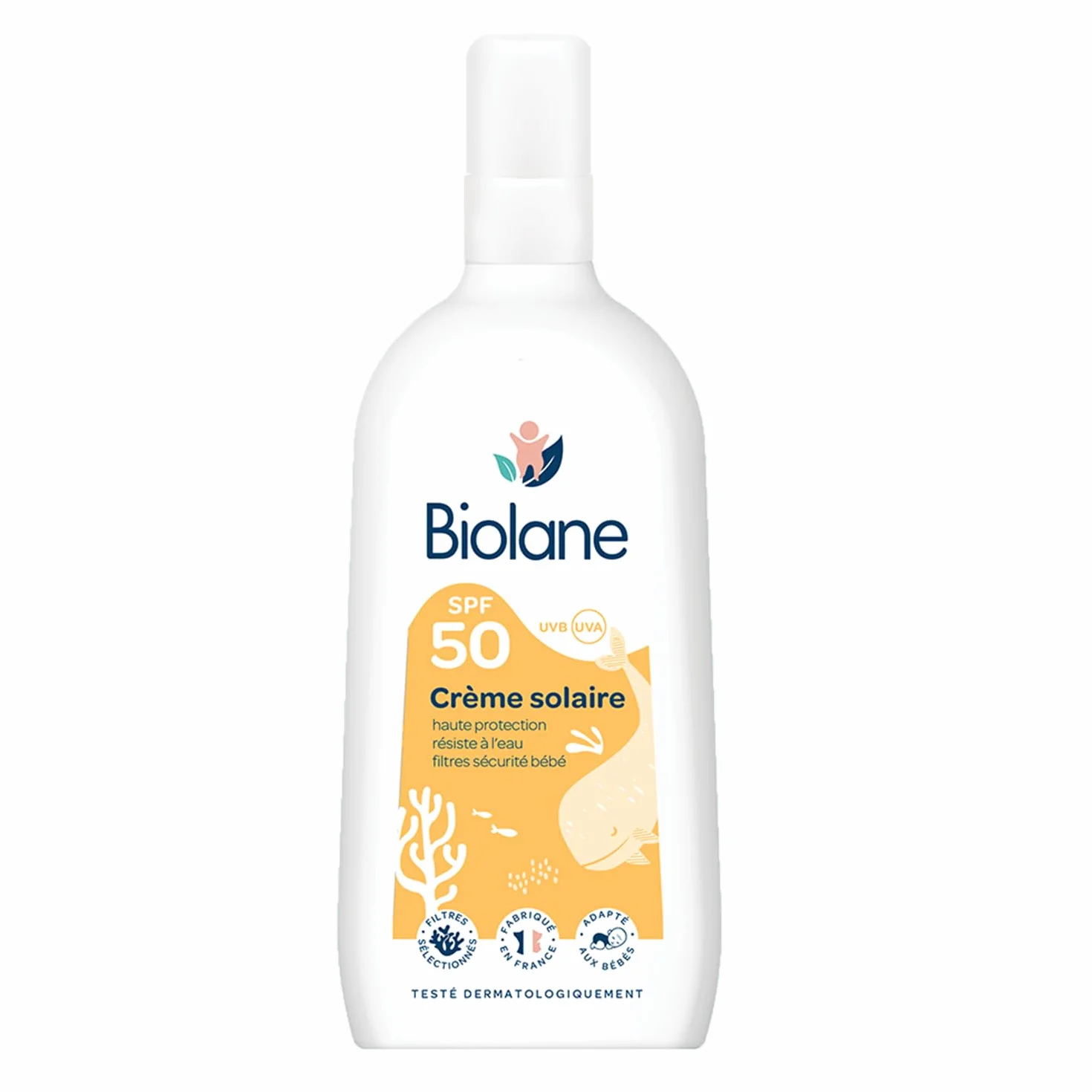 BIOLANE - Baby-Sonnencreme SPF 50 – 200 ml – hoher Schutz gegen UVA und UVB – für empfindliche Haut – wasserfest – Sonnenschutz für Babys – hergestellt in Frankreich