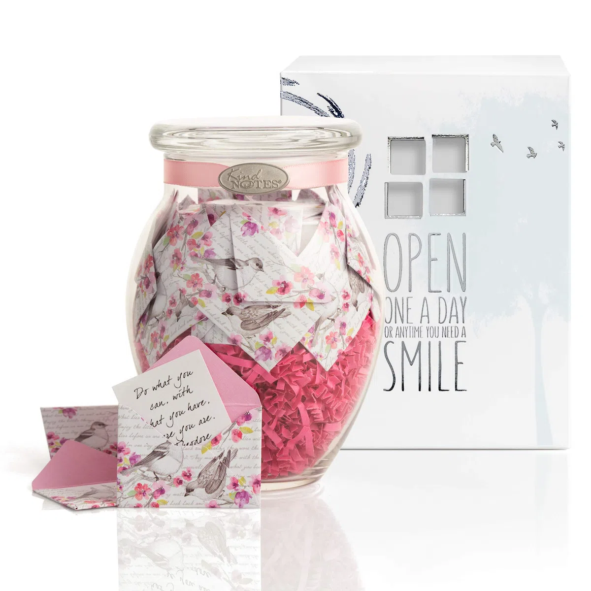 KindNotes Erinnerungsglas mit Get Well Nachrichten, Glas, Vögel und Blumen