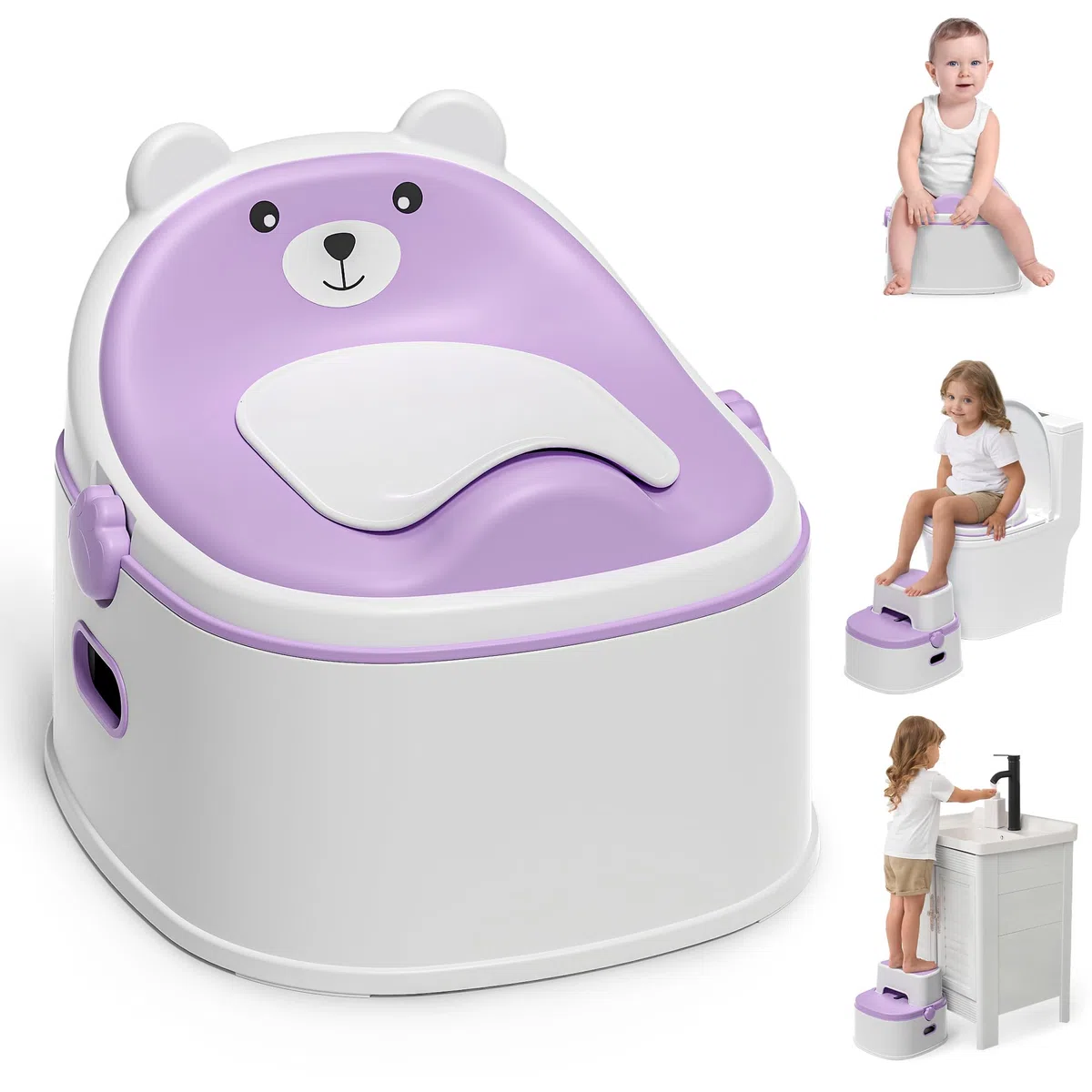 3-in-1-Töpfchentraining-Toilette, tragbares Töpfchen, Töpfchentrainingssitz und Kleinkind-Tritthocker, einfacher Aufbau und Reinigung, rutschfester Töpfchentrainer für Jungen, Mädchen, Lavendel