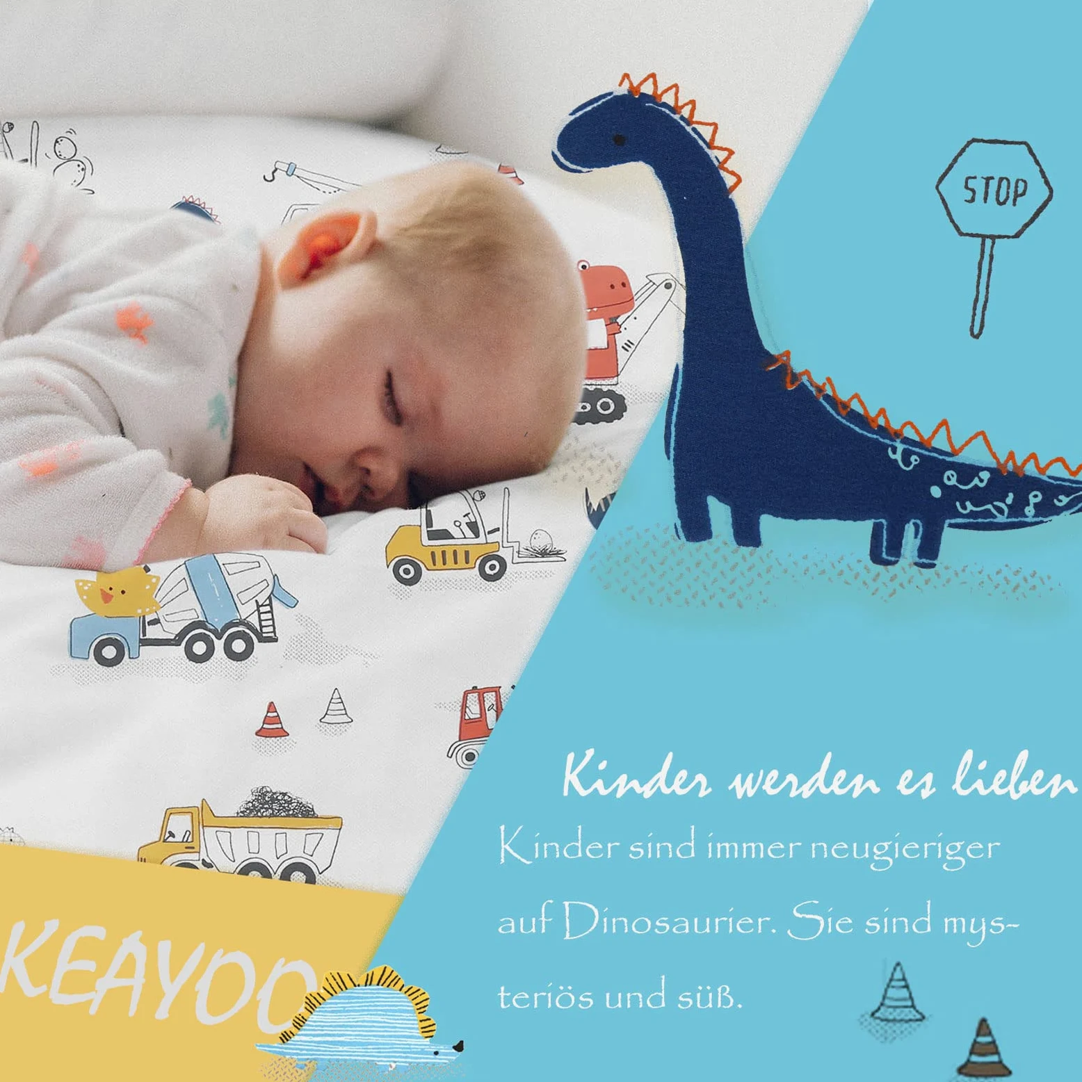 Kinderbettwäsche 135x200 für Jungen und Mädchen Süß Dinosaurier Muster Bettwäsche mit Reißverschluss Baumwolle 135x200cm+80x80cm 2tlg
