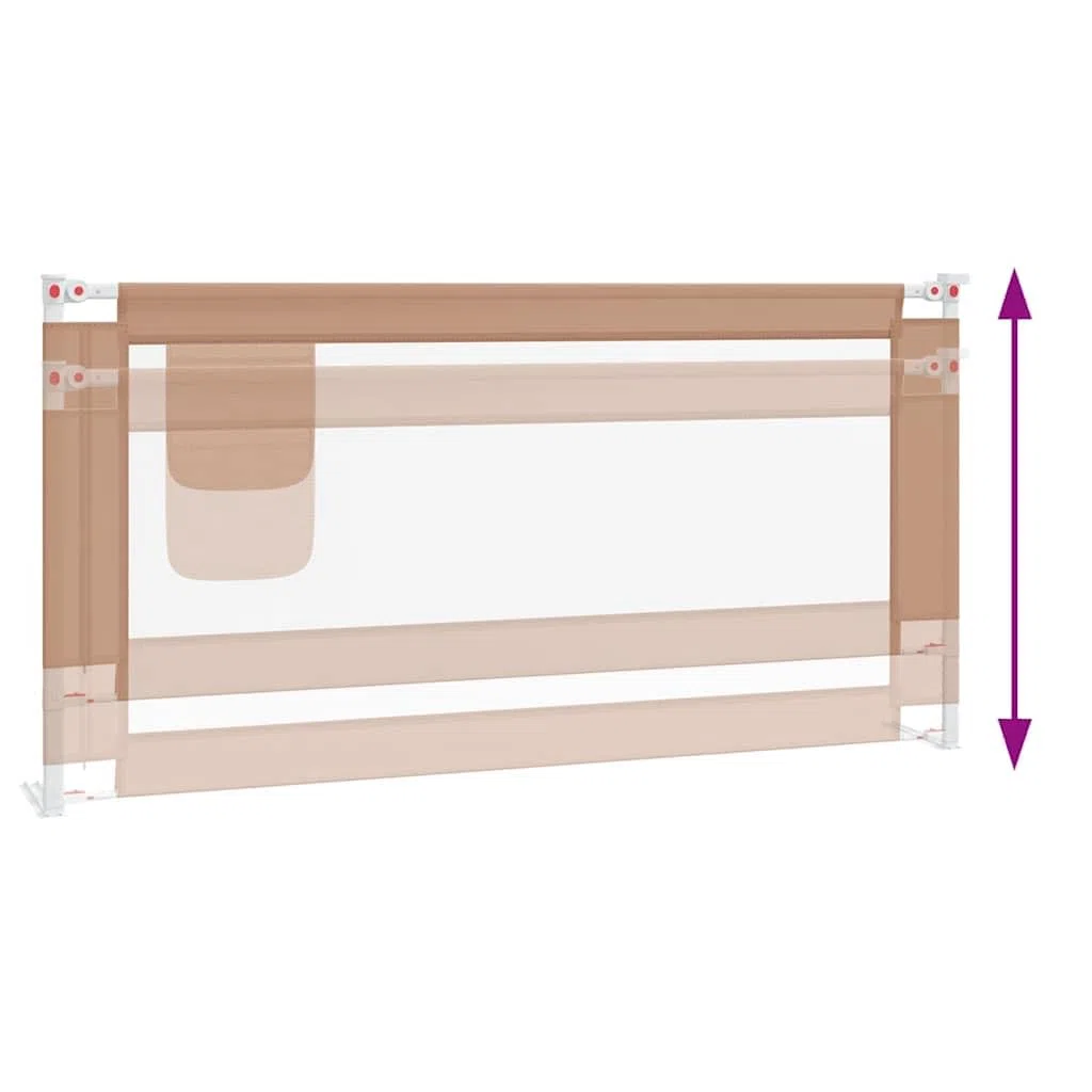 Kleinkind-Bettschutzgitter Taupe 180x25 cm Stoff mit klappbarem Seitengitter, höhenverstellbar, sicherer Rausfallschutz für Babybett, Kinderbett, Elternbett und Boxspringbett