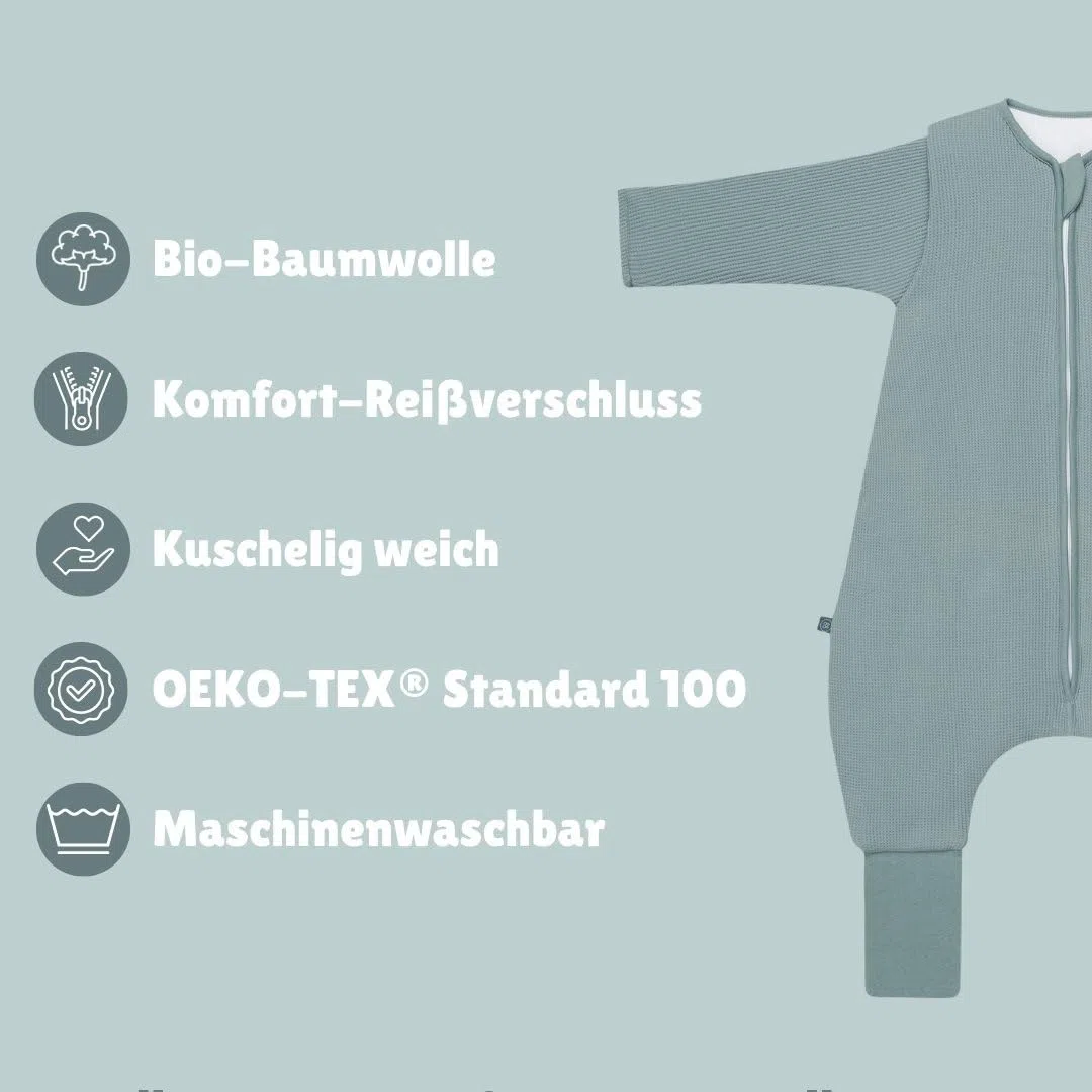 emma & noah Baby Schlafsack – Extra warm & kuschelweich für kalte Nächte – 3.5 TOG, mit Füßen & abnehmbaren Ärmeln, Bio-Baumwolle