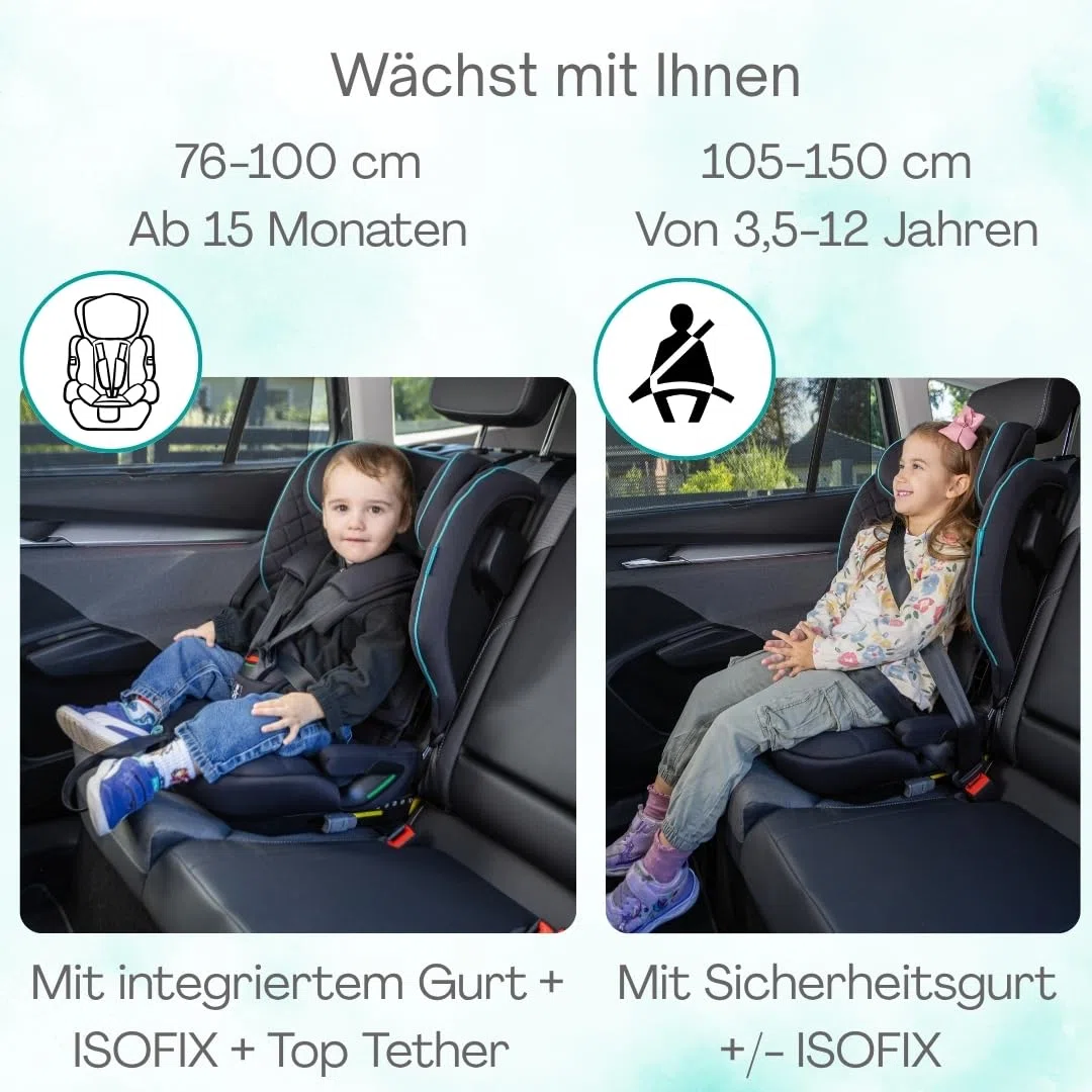 Urban Kanga Wallaroo Grow Faltbarer Kindersitz 76–150 cm R129 | R129 Kindersitz 76–150 cm – faltbar, ISOFIX, Top Tether, inkl. Tragetasche