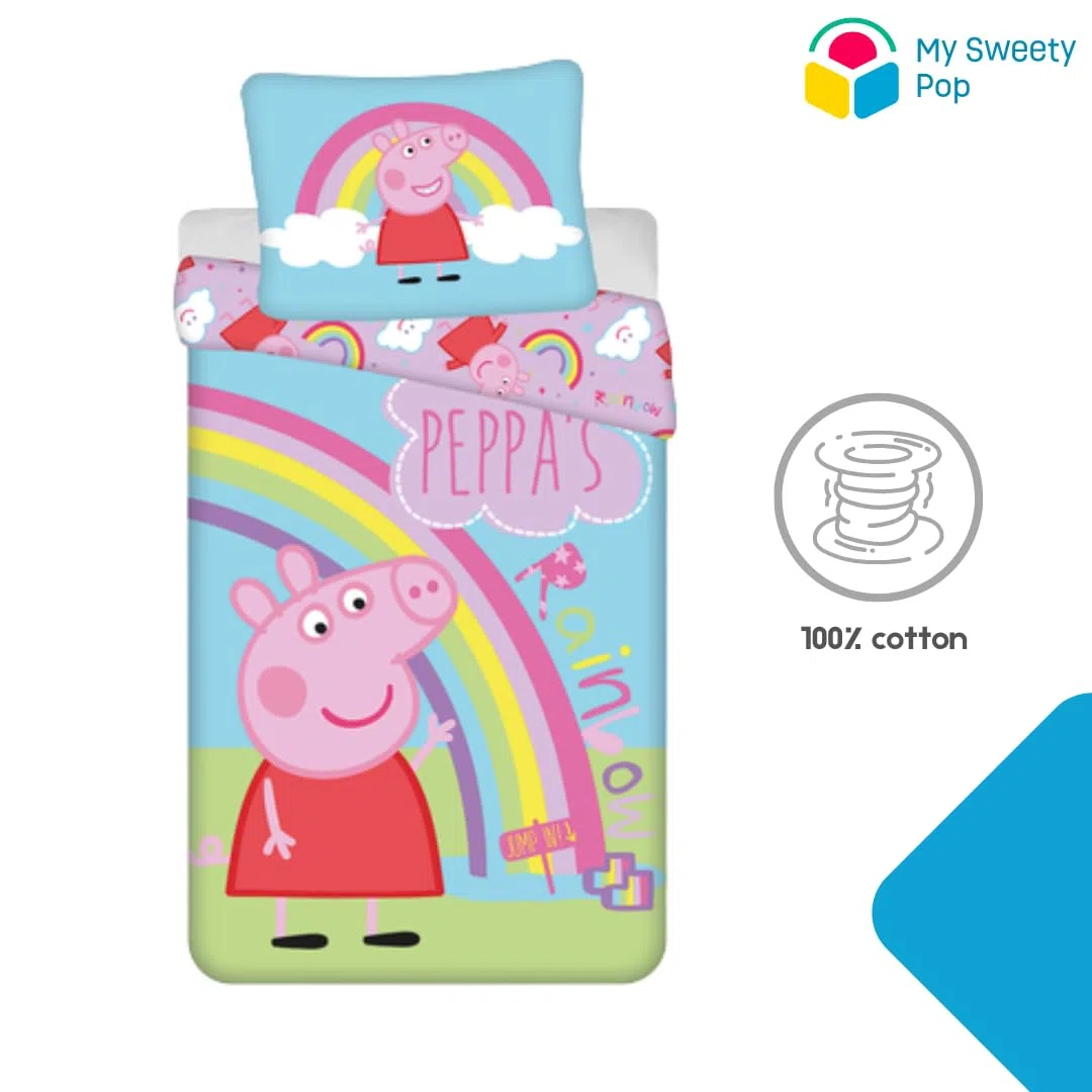 My sweety pop Baby-Bettwäsche Peppa Pig – 2-teilig – Kinder – Bettbezug – wendbar – 140 x 200 cm – Kissenbezug – 70 x 90 cm Bettwäsche – 100 % Baumwolle