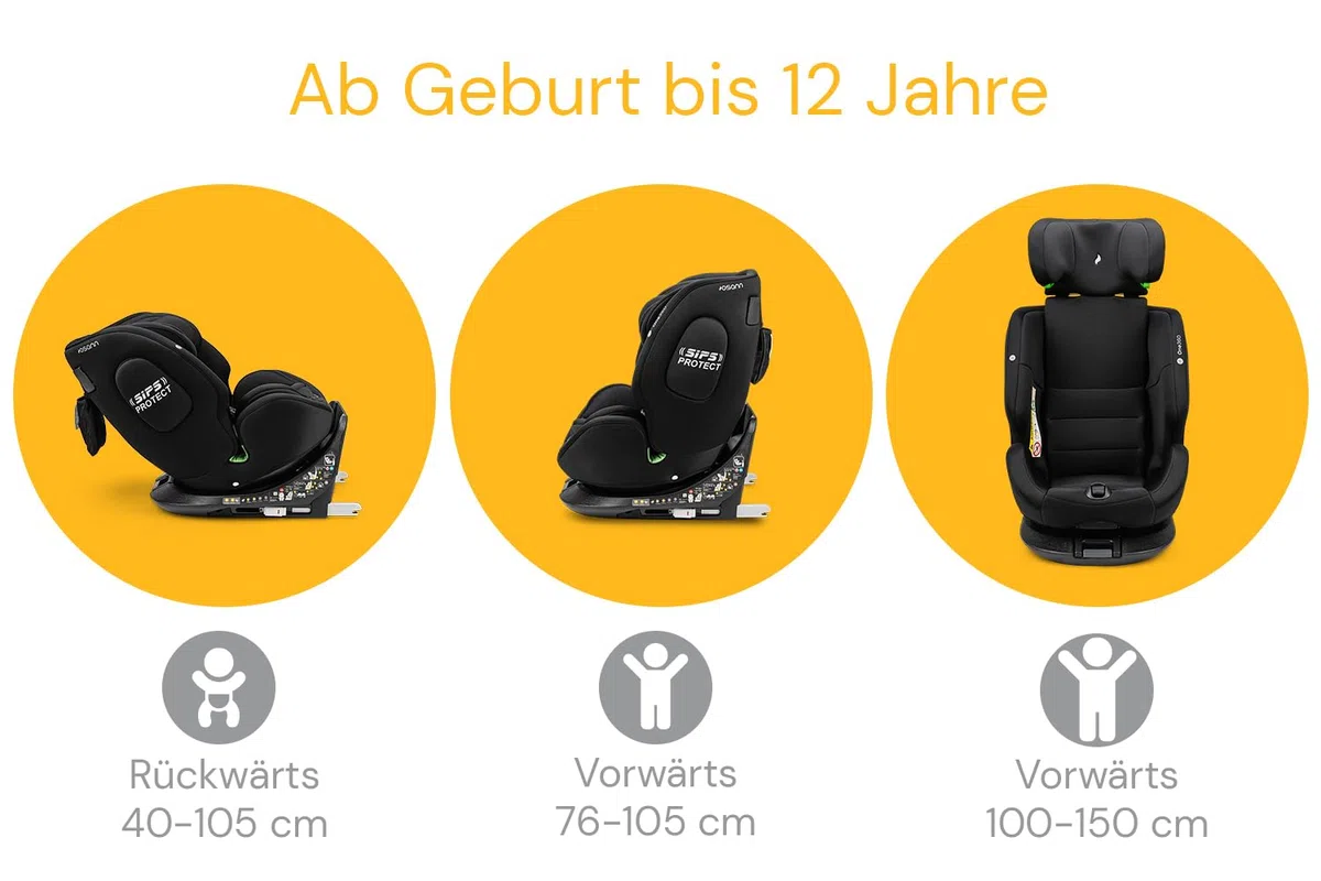 Osann One360 Reboarder 360 drehbarer Kindersitz Isofix 40-150 cm – Black | Kindersitz 0-12 Jahre, mitwachsender Baby Autositz, Kinderautositz mit viel Komfort & besonders sicher