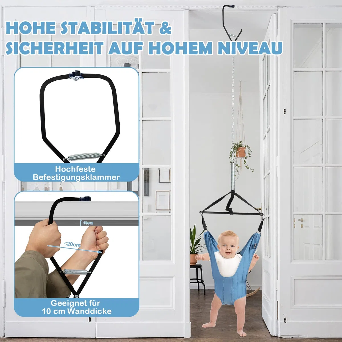 COSTWAY Baby Türhopser längenverstellbar, Tür Schaukel, Türrahmen Jumper inkl. Türklammer, für Kleinkinder von 6-12 Monate (Blau)