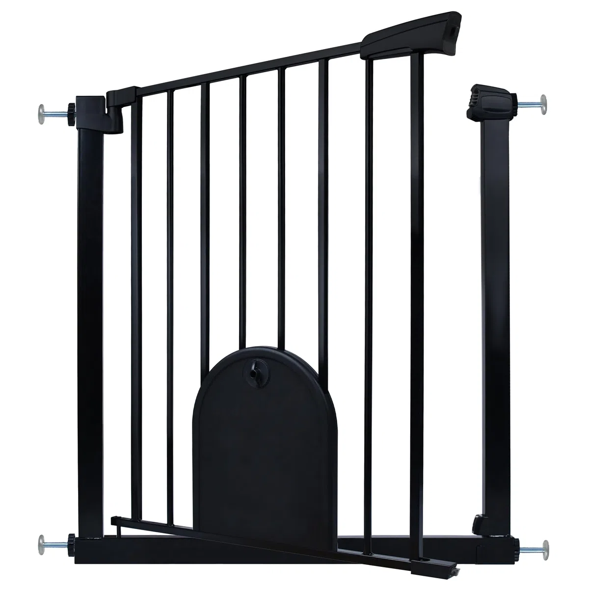 Aufun Treppenschutzgitter Türschutzgitter Kinder ohne Bohren, für 75-85 cm breit, Türgitter mit Druckbefestigung, selbstschließend, Metall Gitter, Hundesicherheitsgitter mit Katzenklappe (Schwarz)