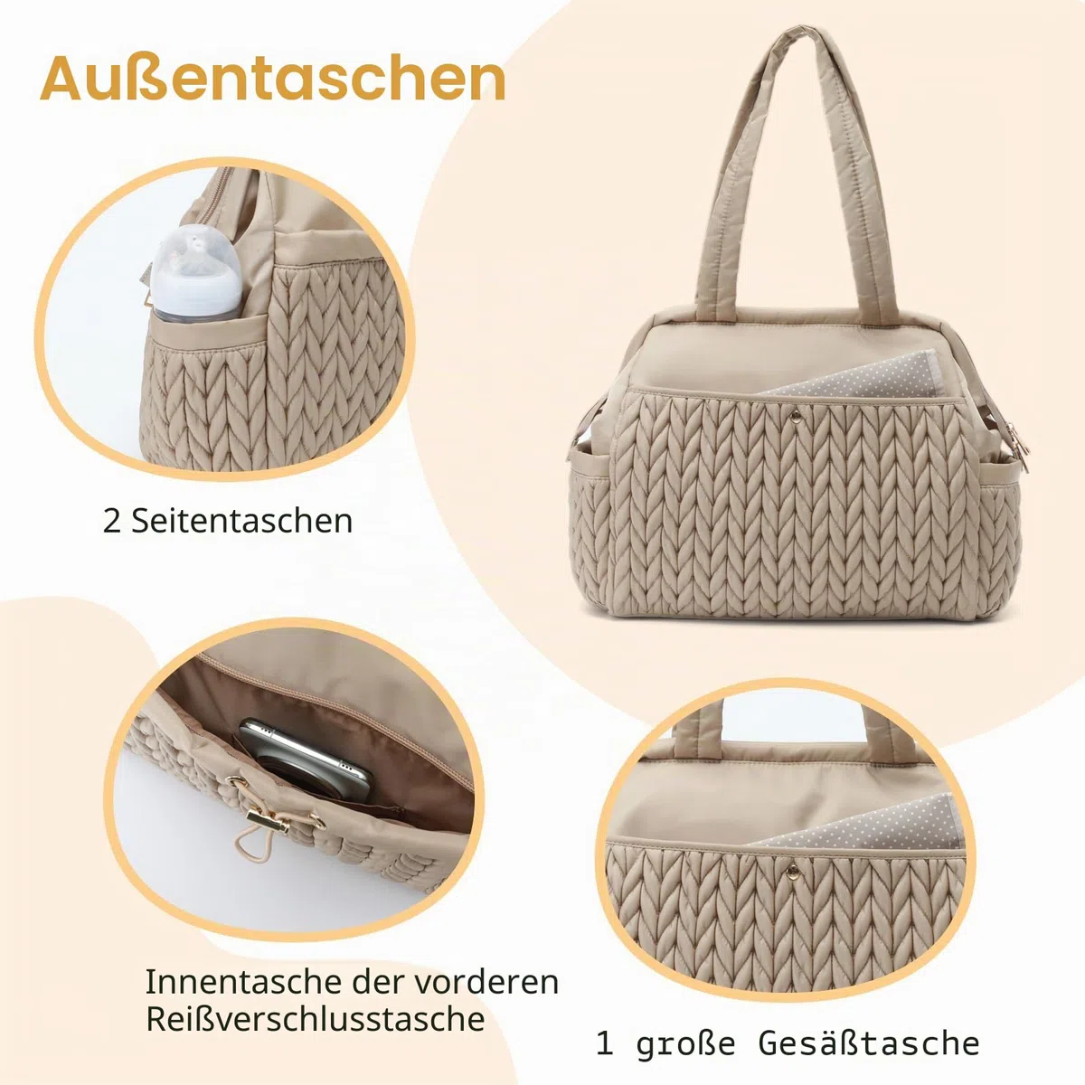 Wickeltasche, Baby-Reise-Organizer (Beige)