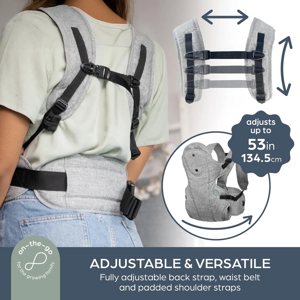 Dreambaby Oxford Verstellbare 3-in-1-Position Babytrage - Bequeme und stilvolle Babytrage für Neugeborene bis Kleinkinder - Geeignet für Kinder von 3,4-15 kg (ca. 3-12 Monate)