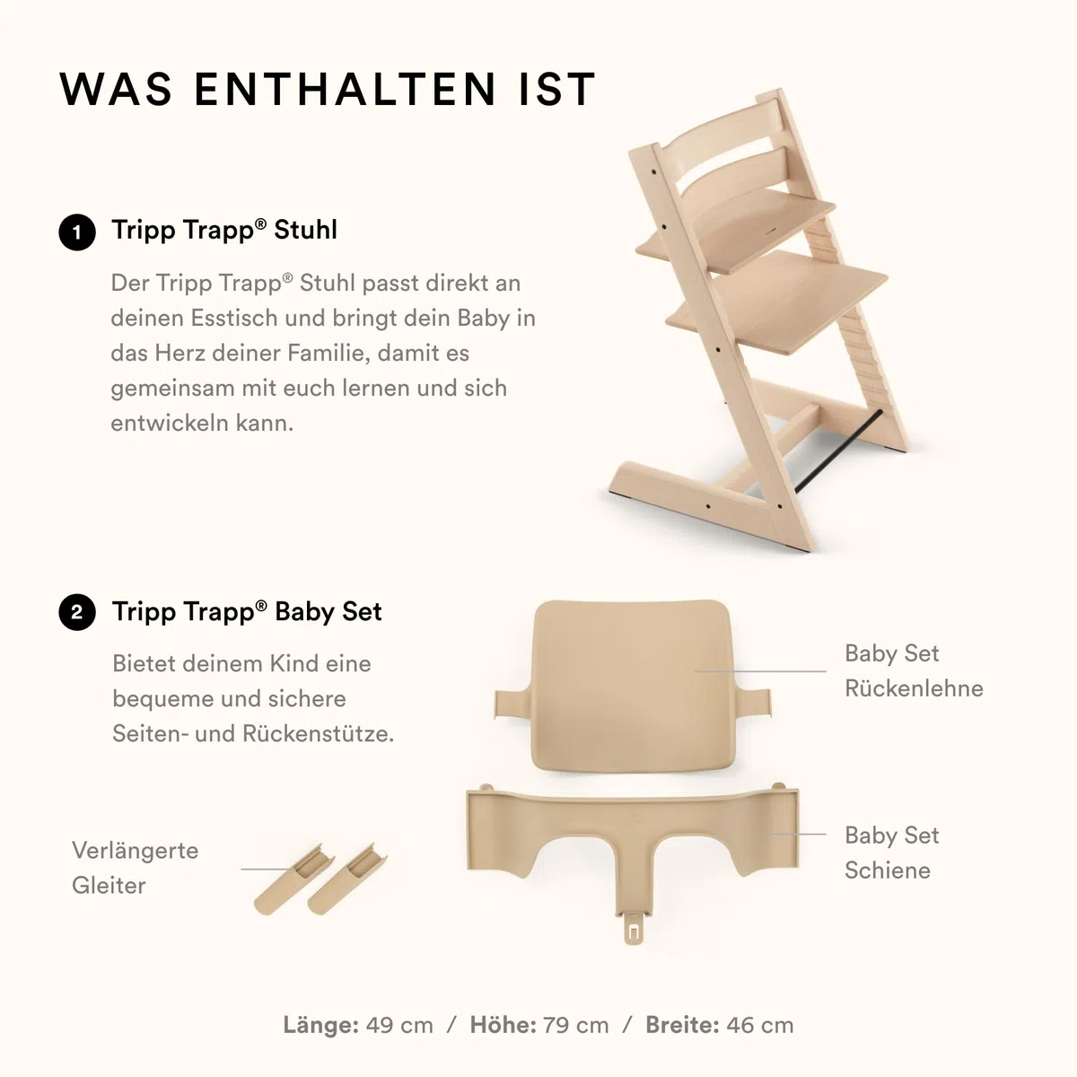Stokke Tripp Trapp Hochstuhl mit Baby Set, Storm Grey, Buchenholz - Verstellbarer Stuhl für Kleinkinder, Kinder & Erwachsene