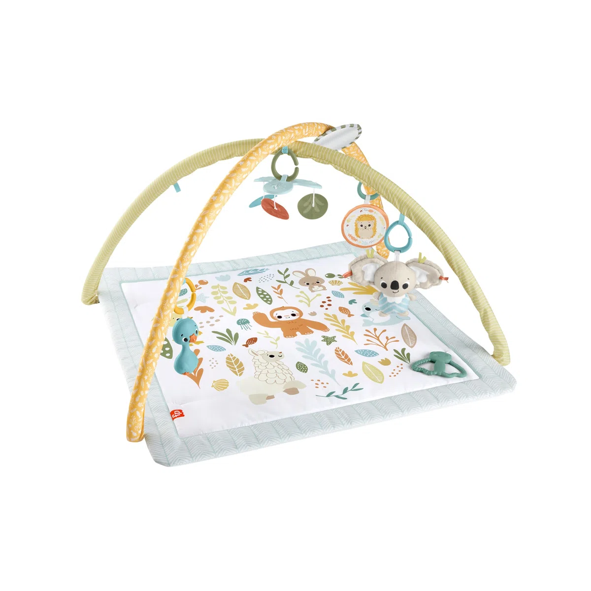 Fisher-Price Simply Senses Spielmatte für Neugeborene | Waschbare Baby-Spielmatte und 6 Aktivitäts-Spielzeuge, Mobile, Sinnesförderung und Motorik, ab 0 Monaten, JMN74