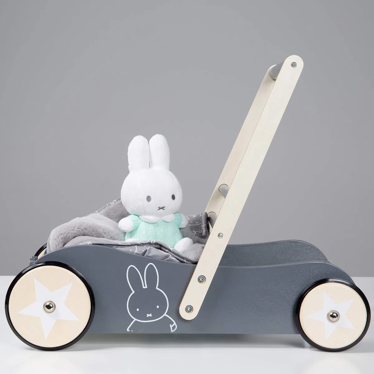 roba Baby Lauflernwagen miffy mit Bremse - Lauflernhilfe für Kinder - als Puppenwagen nutzbar - für Mädchen & Jungen - Holz mintgrün / anthrazit
