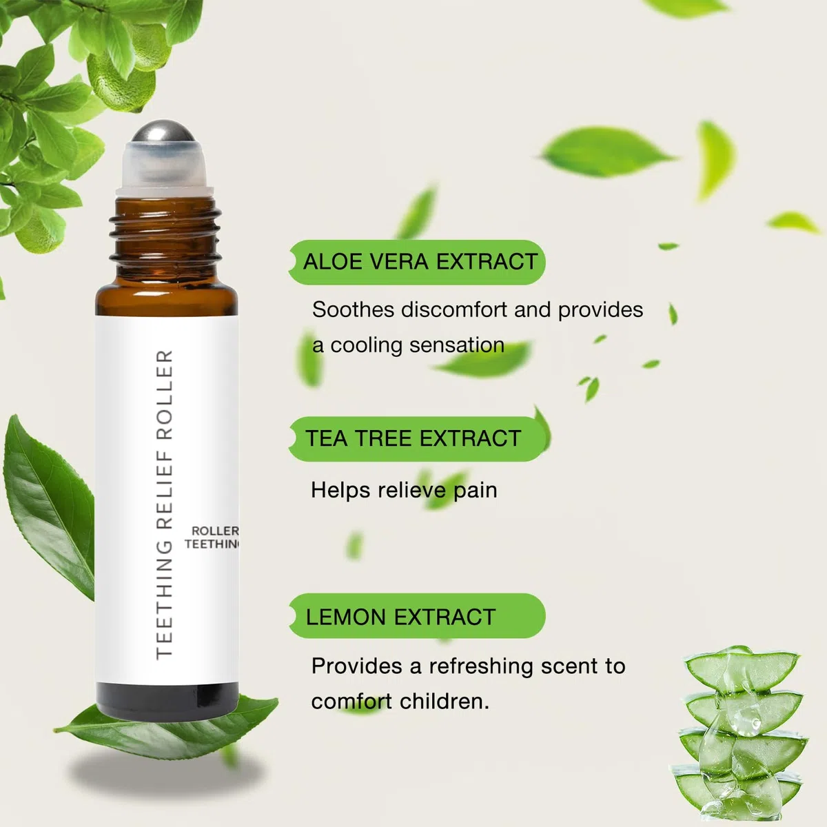 Velaria Zahnungsroller für Babys, 3 Stück, natürliche Zahnungsrolle, natürliche Entlastungsrolle, 10 ml