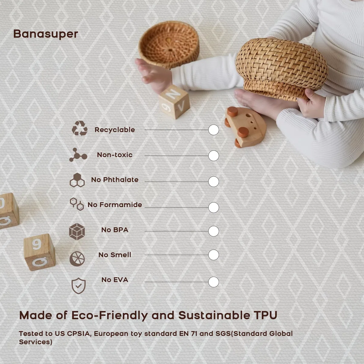 BanaSuper Boho Baby Spielmatte, Extra Dicke Krabbelmatte, 200x140x1,5cm | EN71 Zertifiziert & Schadstofffrei, TPU Oberfläche, Doppelseitiges Teppich-Design, Wasserdicht & Rutschfest für Kinderzimmer
