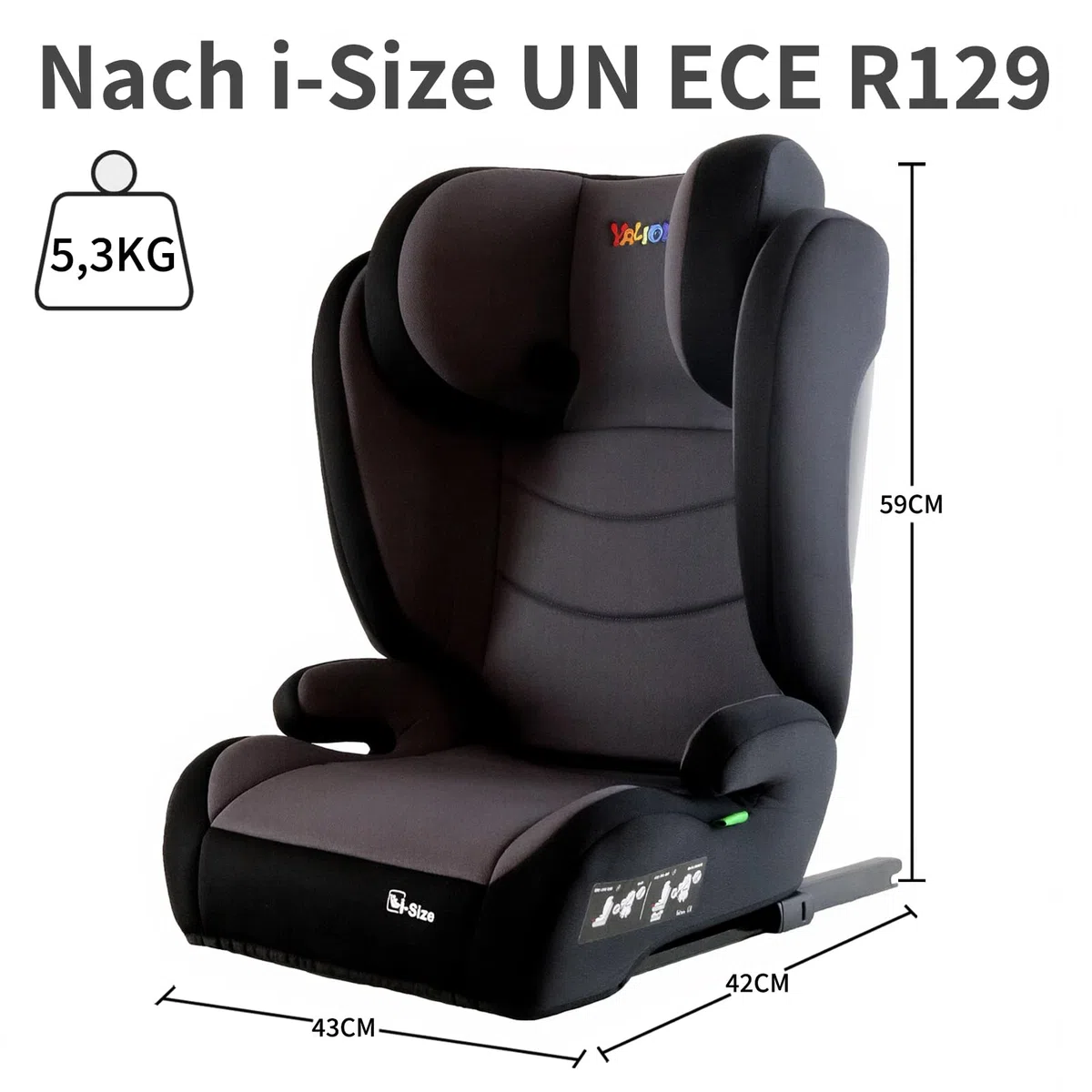 YALION I-SIZE Kindersitz 15-36kg,Kinderautositz mit Isofix, Grey | Kindersitzerhöhung 100-150cm,3-10 Jahre, Gruppe 2/3, Verstellbar & Seitenschutz