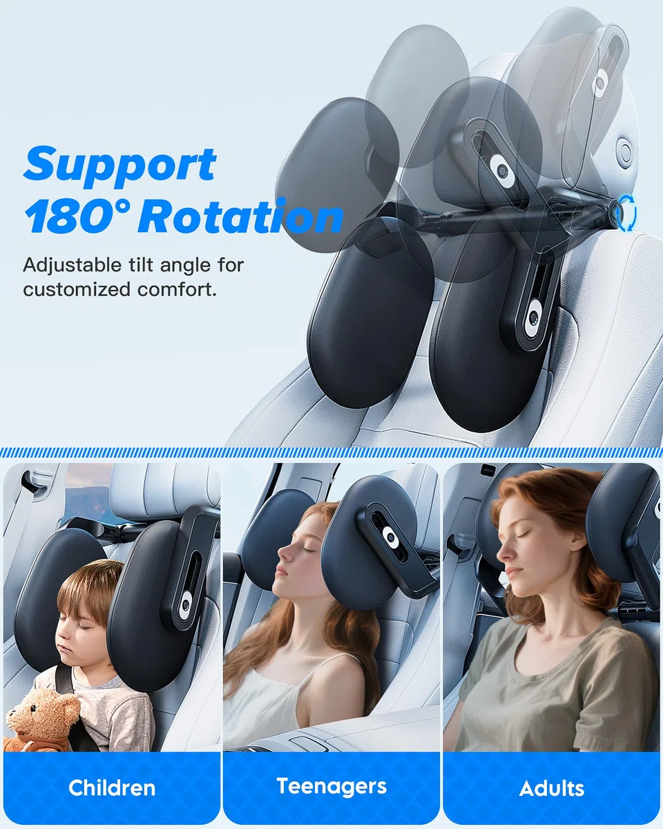 Kopfstütze Auto Kinder 360° Drehbare Reise Autokissen 3 Punkt Verbindung Verstellbare Memory Foam Nackenkissen