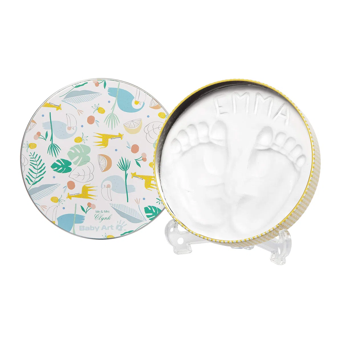 Baby Art Gift Box, Geschenk-Set inkl. 1x Magic Box, DIY Gipsabdruck Set für Baby Handabdruck oder Fußabdruck, sowie 3x kleinen Design Geschenkboxen, Toucans Limited Edition von Mr. & Mrs. Clynk