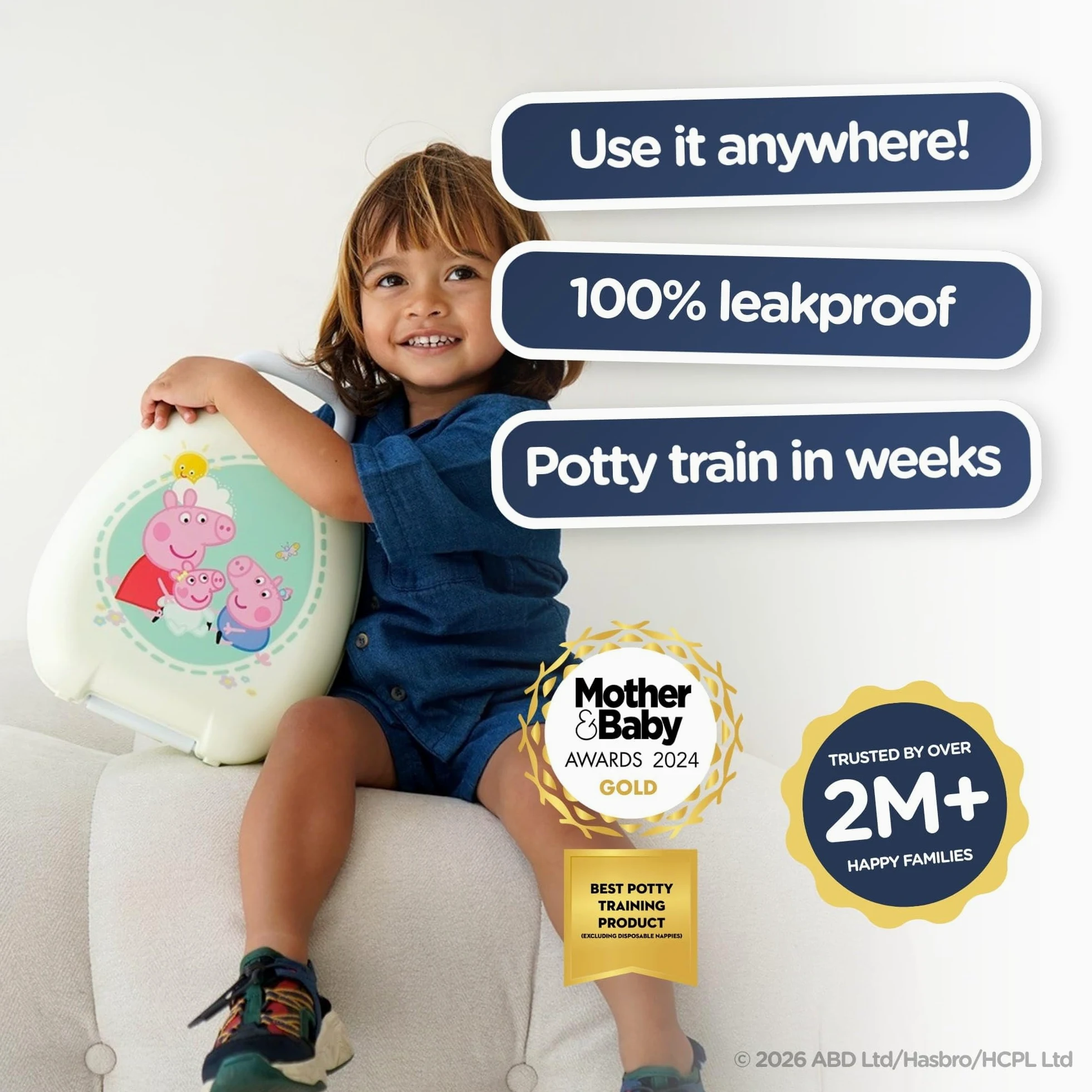 Peppa Pig My Carry Potty- Reise-Töpfchen mit Charakter, preisgekrönter, tragbarer Kleinkind-Toilettensitz für Kinder, die überall hin mitgenommen werden können (Peppa,George & Evie)