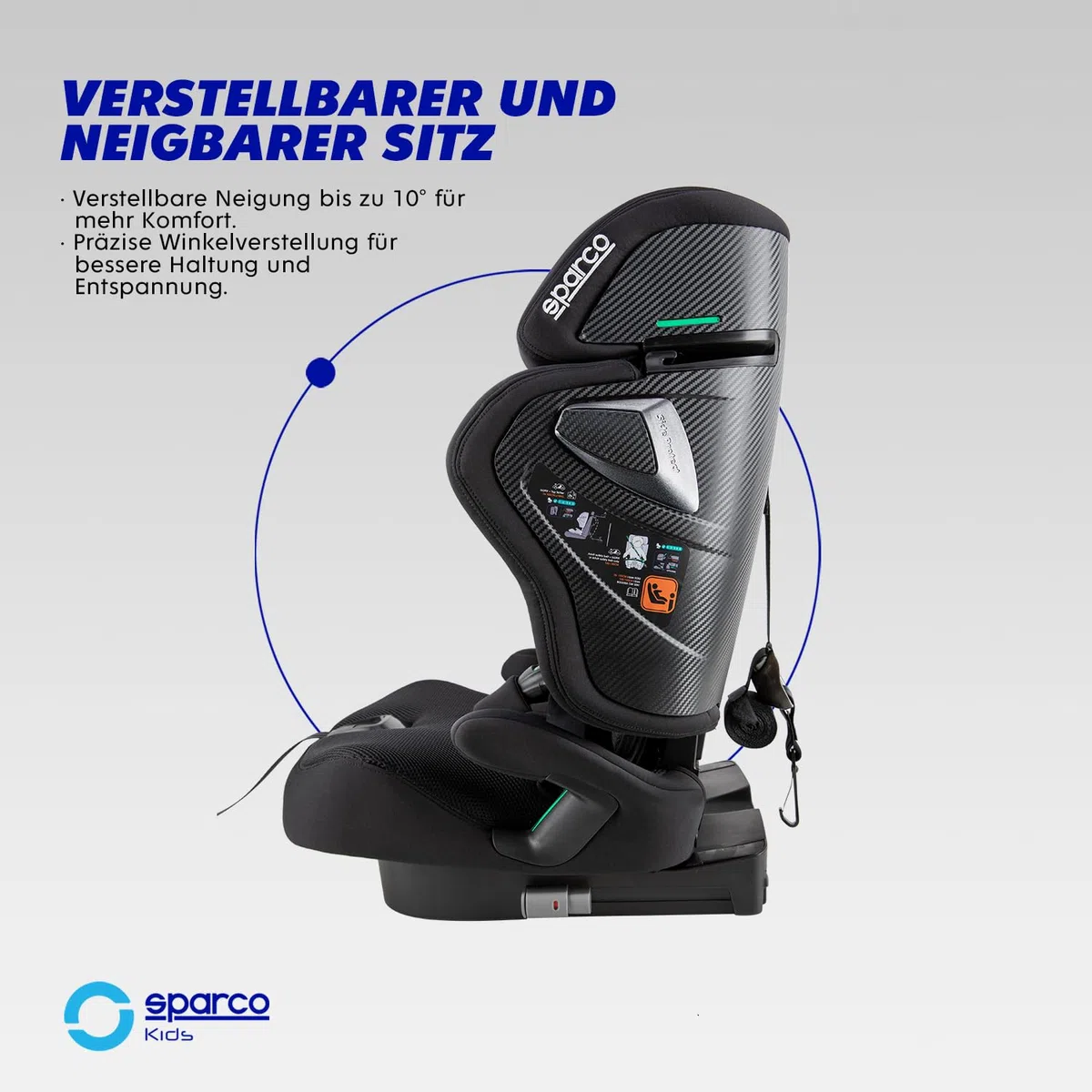 Sparco i-Size-Kindersitz SK8000IBK für Kinder von 76 bis 150 cm, ECE R129/04-zertifiziert, mit ISOFIX und Top Tether, verstellbarer Kopfstütze, klappbarer Rückenlehne und 5-Punkt-Gurt, Farbe: Schwarz