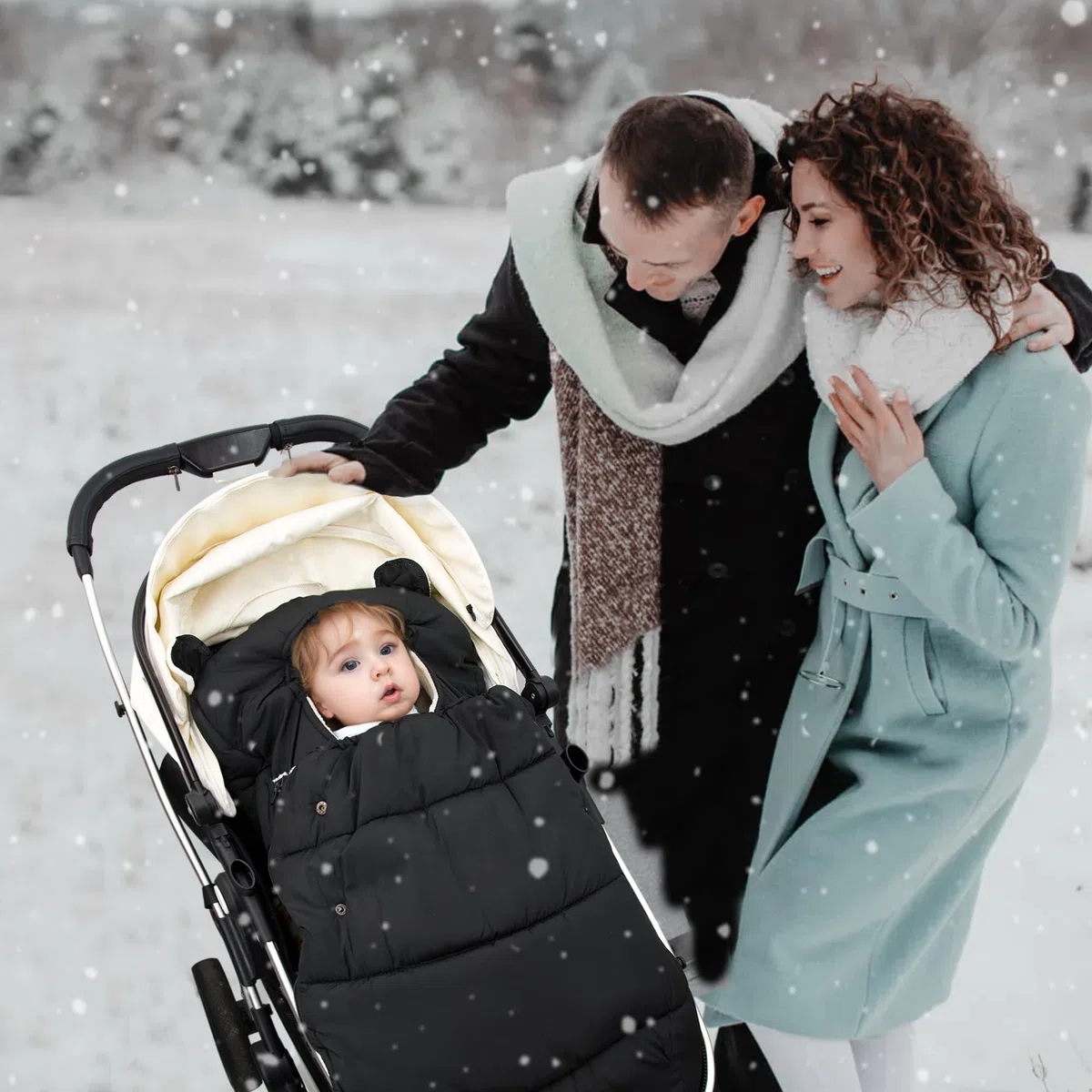 Universelle Fußsack für Kinderwagen, Baby Winterfußsack Fusssack Kinderwagen, Universal Fußsack für Babyschale Buggy, Schwarz