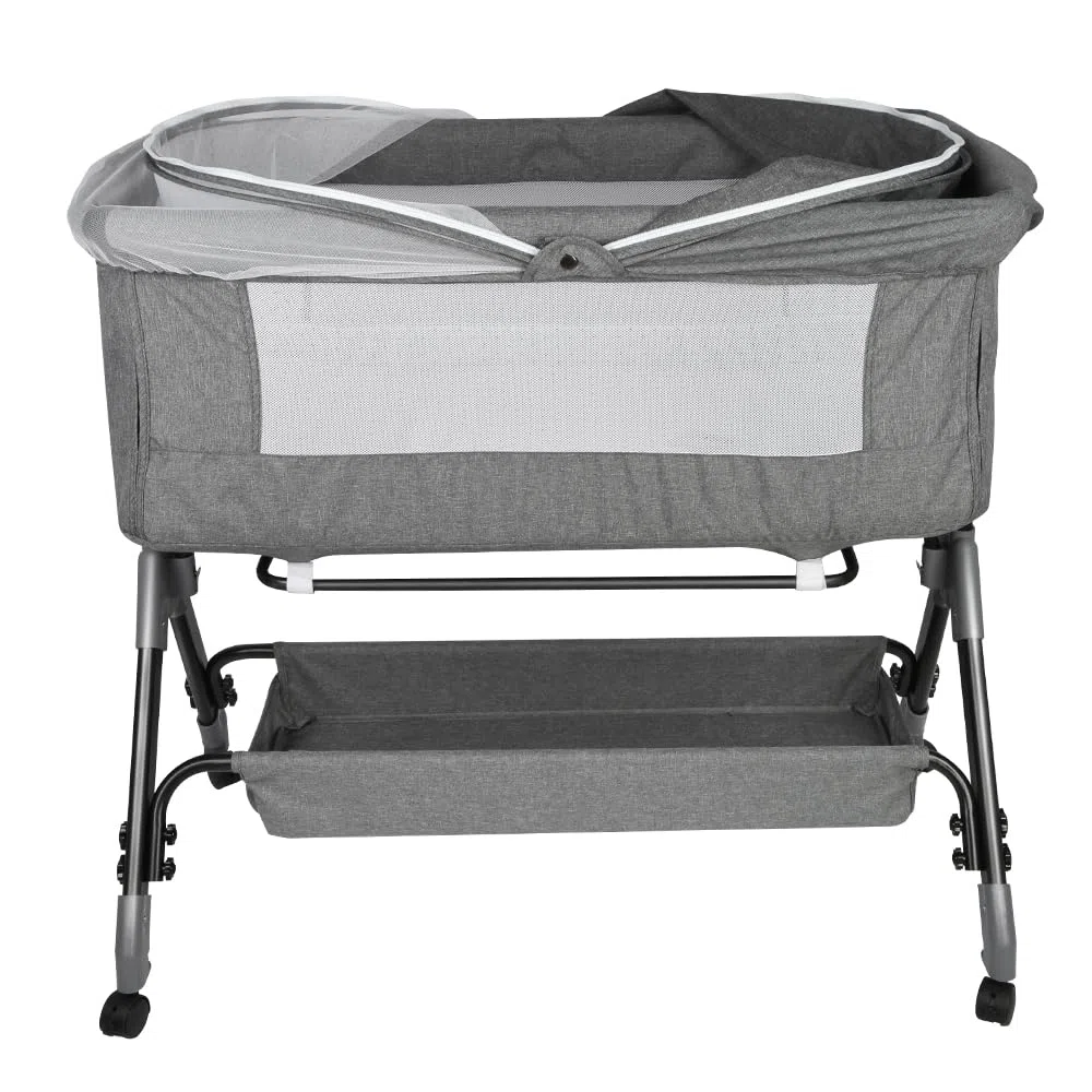 Kedia Babybett, Beistellbett, Kinderbett mit Moskitonetz, Kinderreisebett mit Rollen, 4 Höhenverstellung, Babybetten Stubenwagen, 104 * 52 * 103-115cm (grau)