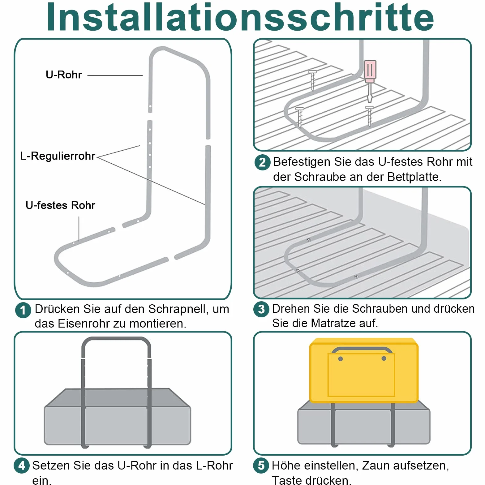 LZQ Kinderbettgitter Bettschutzgitter,Rausfallschutz Bett für Kinder 180cm,Höhenverstellbar Bettgitter für Kinderbetten,Elternbetten und Alle Matratzen Massivholzbetten(Grau)
