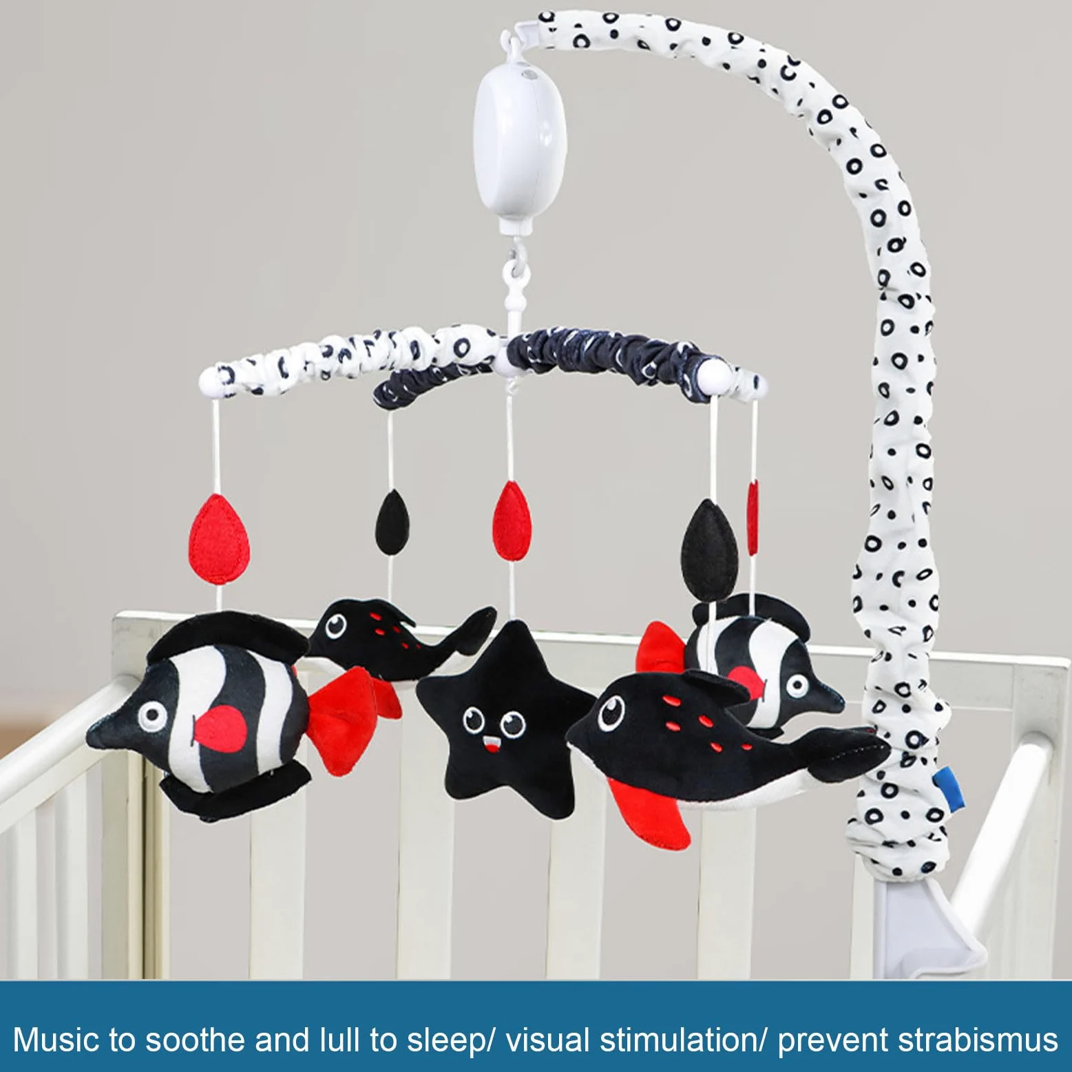 Babybett-Mobile-Spielzeug aus Weichem Plüsch mit Spieluhr, Kontrastreiche Farben, Ansprechendes Design für Kleinkinder, 1 Einheit (Ozean)