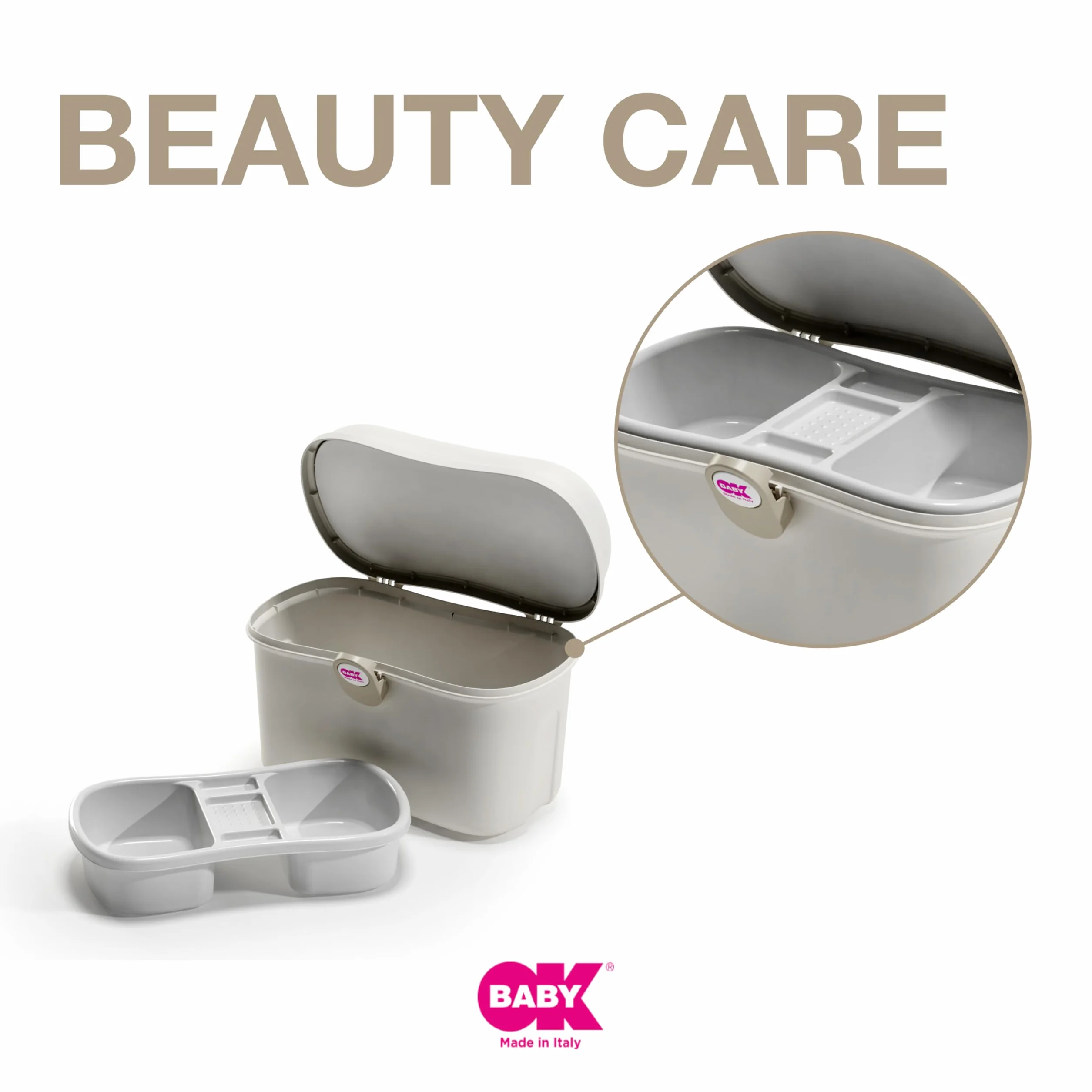 OKBABY Beauty Care - Kosmetikkoffer zur Aufbewahrung von Badeutensilien für Babys - Weiss