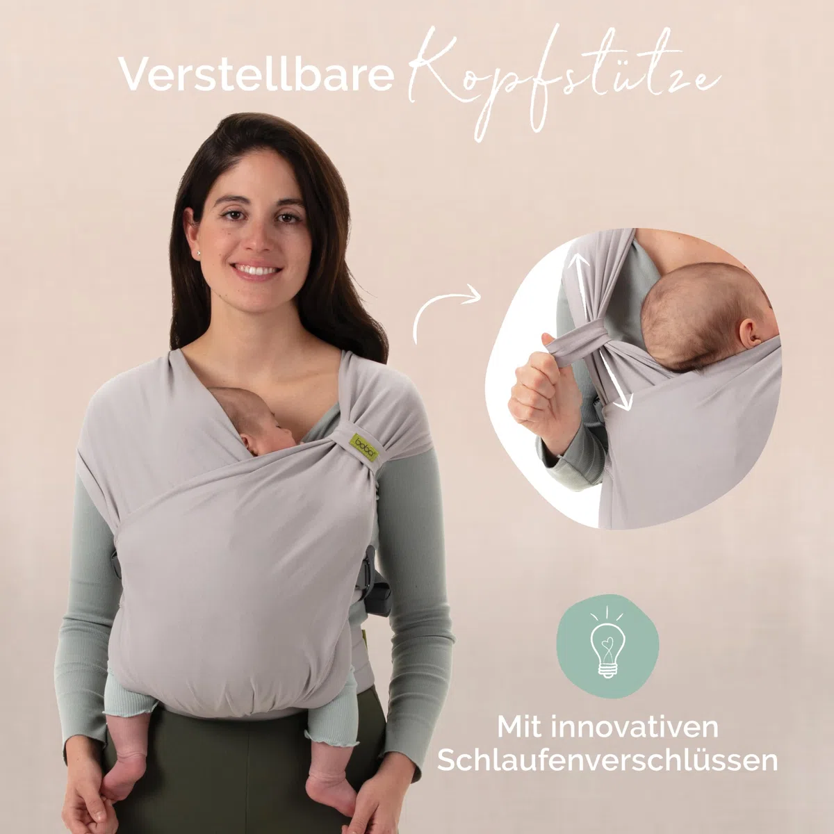 Boba Bliss Babytrage Neugeborene ab Geburt bis 16 kg - 2-in-1 Baby Carrier & Baby Tragetuch Ohne Binden & Knoten, Hüftfreundliche Babytrage ab Geburt, Weiche & elastische Baby Trage (Grau)