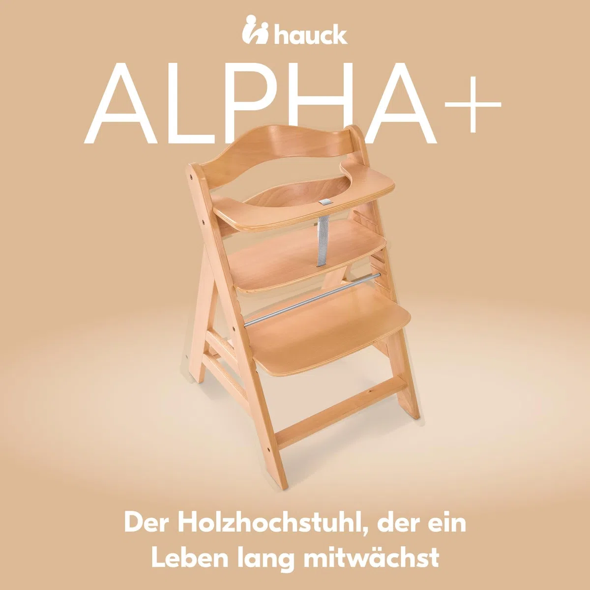 Hauck Alpha+ Holz Hochstuhl Baby mitwachsend 6 Monate bis 90 kg, Natural, 5-Punkt-Gurt, 8-fach verstellbar