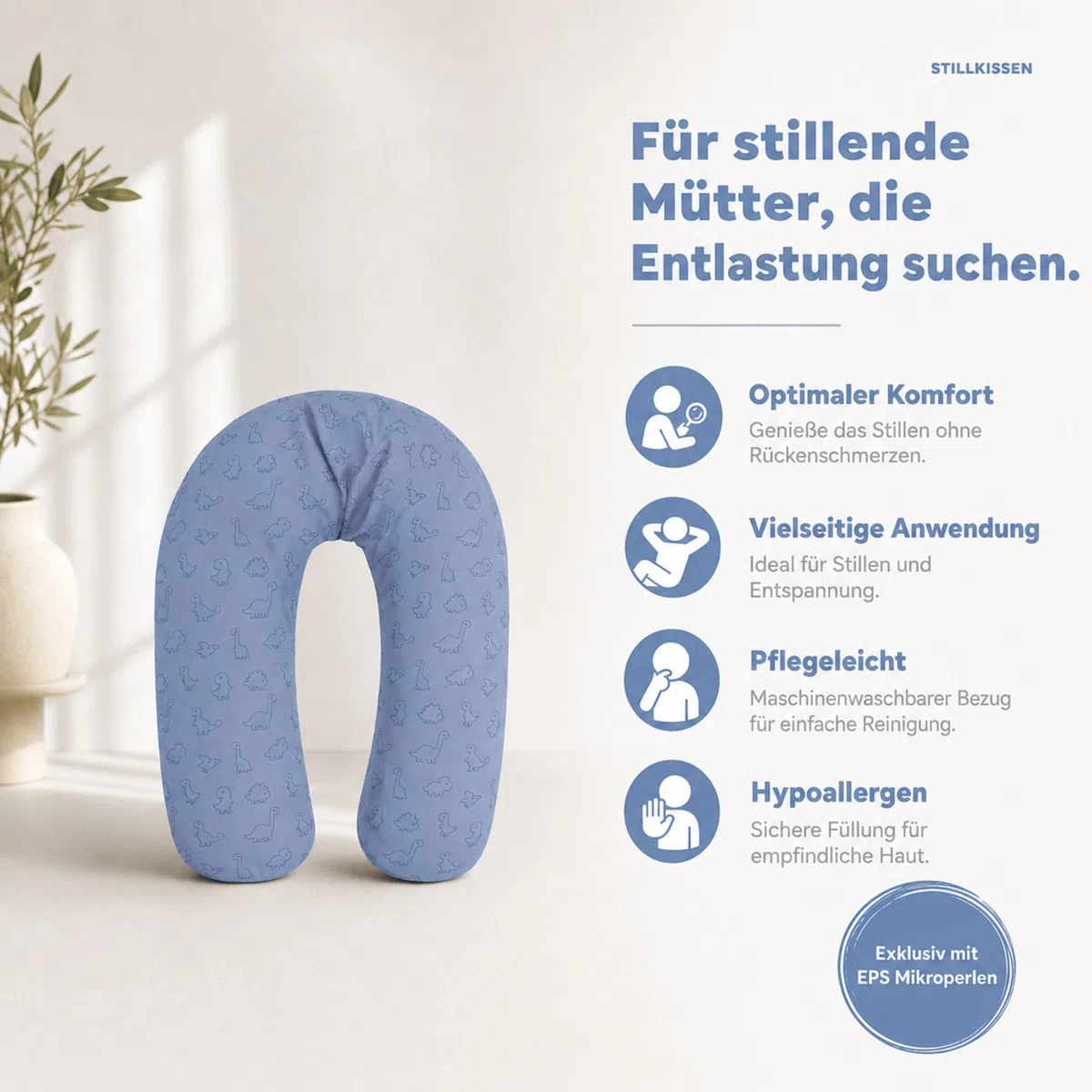 Fillikid Stillkissen EPS-Perlen 190 cm Exklusiv | XXL Stillkissen mit EPS Mikroperlen Länge 190 cm | Schwangerschaftskissen Bezug 100% Baumwolle maschinenwaschbar | Kissen Schwangerschaft