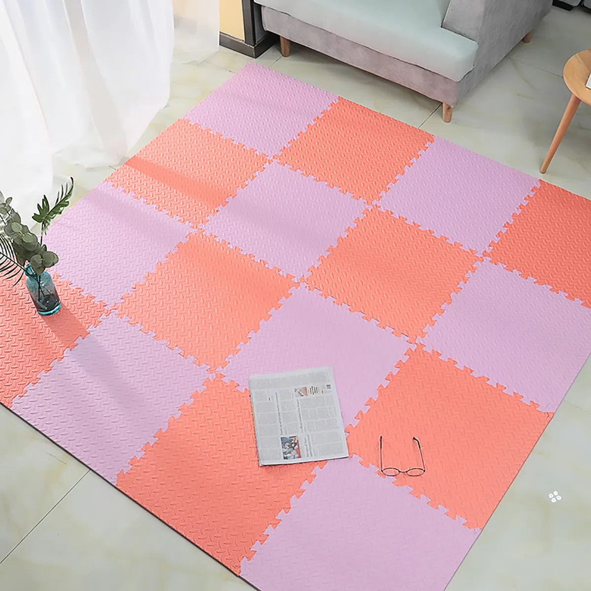 25X25x1,6Cm Schaumstoff-Puzzlematte Kinder Multifunktionale Bunte Baby Krabbelmatte Schadstofffrei Schaumstoff-Puzzle-Spielmatte Für Die Kinderzimmer Dekoration,Red+Purple,24pcs