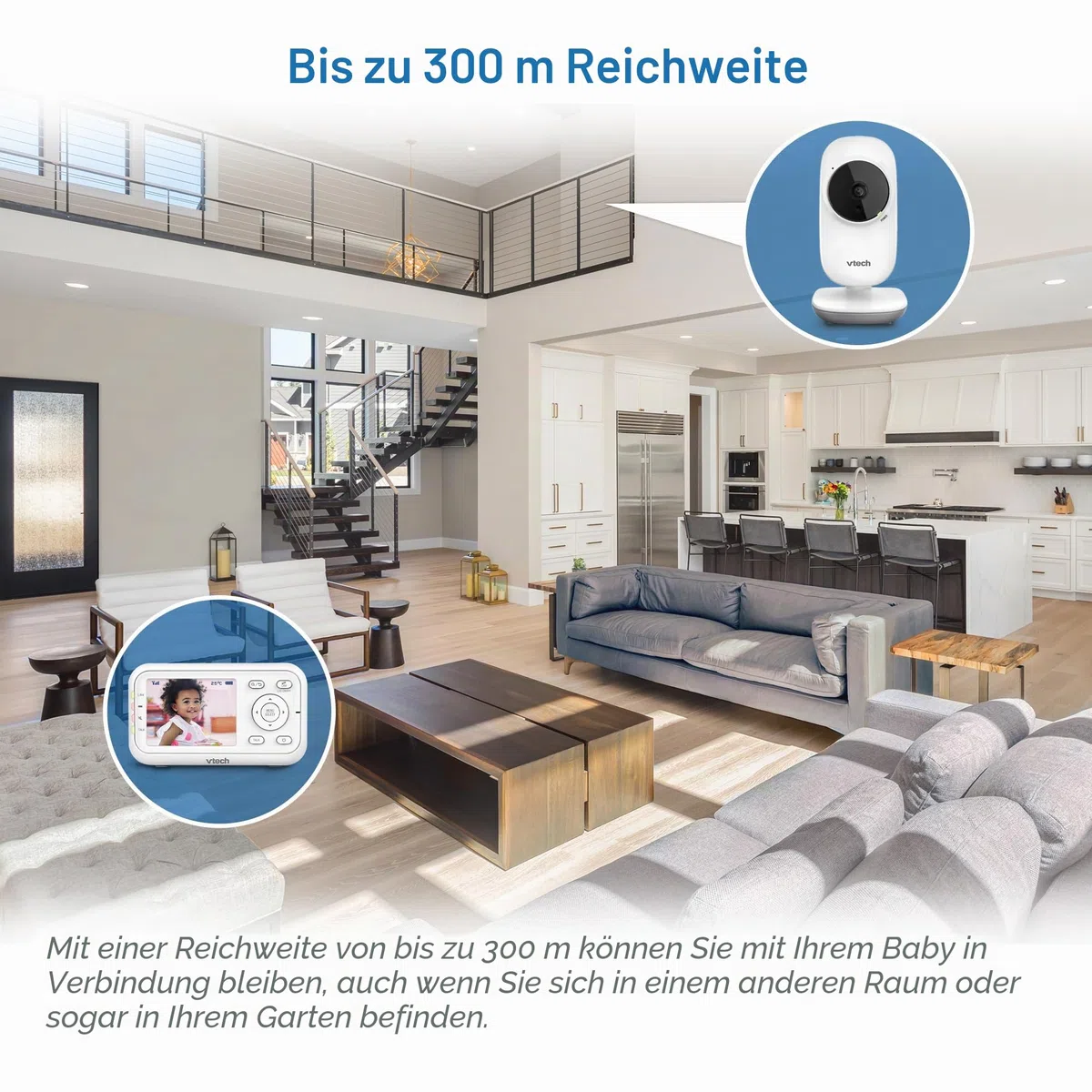 VTech VM3250 Video-Babyphone mit Kamera, 300 m Lange Reichweite, Babyphone mit 7,1 cm LCD-Bildschirm, bis zu 19 Stunden Video-Streaming, Nachtsicht, sichere Übertragung, Temperatursensor, beruhigende