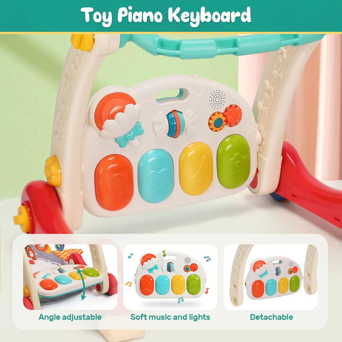 CUTE STONE Spiel-Fitnessstudio für Babys, Klavier, Trittbrett, Lernmatte für Babys, Musikaktivitäten mit Lichtern, Spielmatte für Babys von 0-24 Monaten