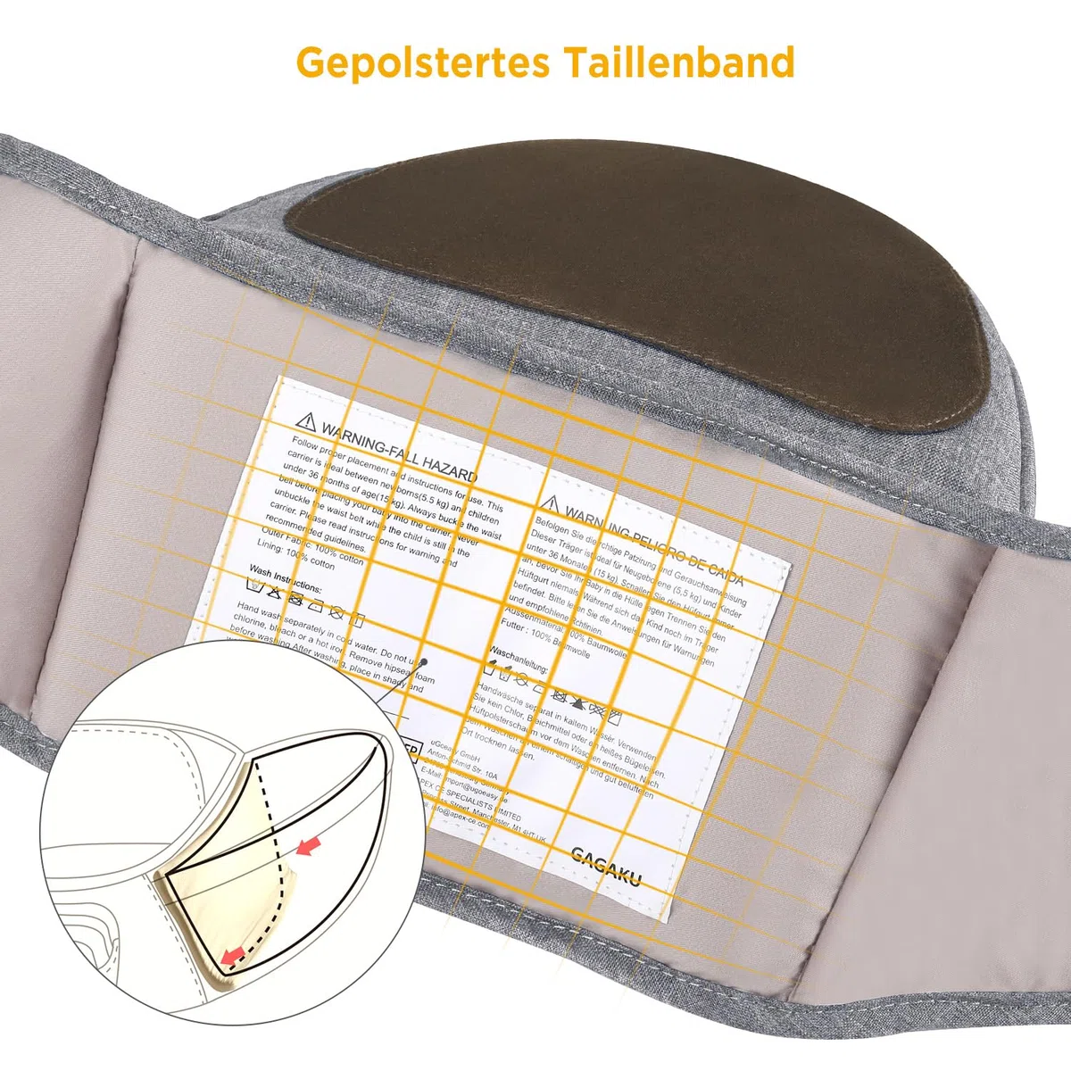 GAGAKU Baby Hüftsitz Leichte Taille Hocker 4 Tragepositionen für Kinder 0-36 Monate Neugeborenes Polyester - Grau