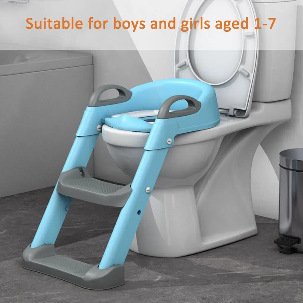Toilettensitz Mit Treppe Fur Madchen Einstellbar Toilettentrainer Mit Treppe Mit Armlehnen, Faltbar Toiletten-Trainer Mit Spritzschutz, Einfach Zu Montieren Und Zu Reinigen