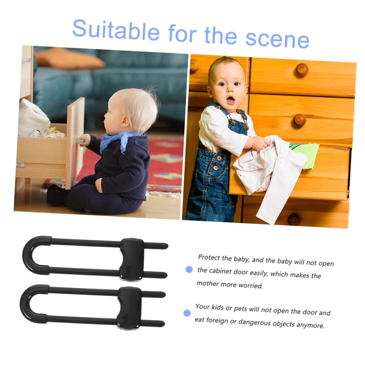 GARVALON 12stücke Schranktürsicherung Kindersicherung U-förmig Schrankschloss für Schubladen Fenster Junge Mädchen Babyschutz Babyproofing Möbel Schloss ohne Beschädigung