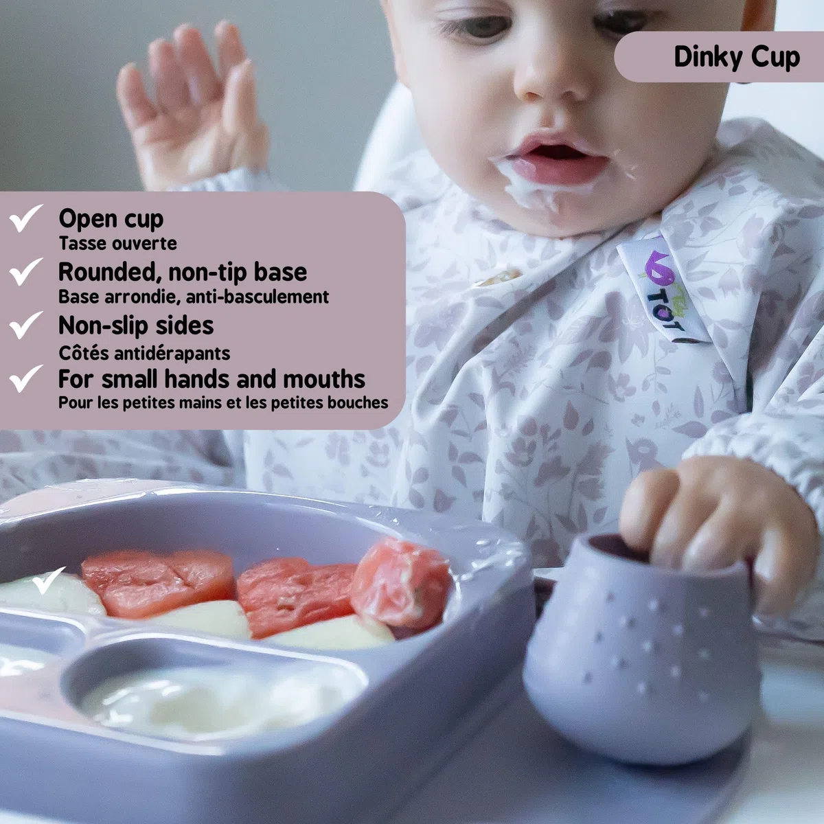 Tidy Tot EasyMat-Teller, Tasse Dinky Cup und Lätzchen Cover & Catch Bib mit Lunchbag – Gartenblume Rosa