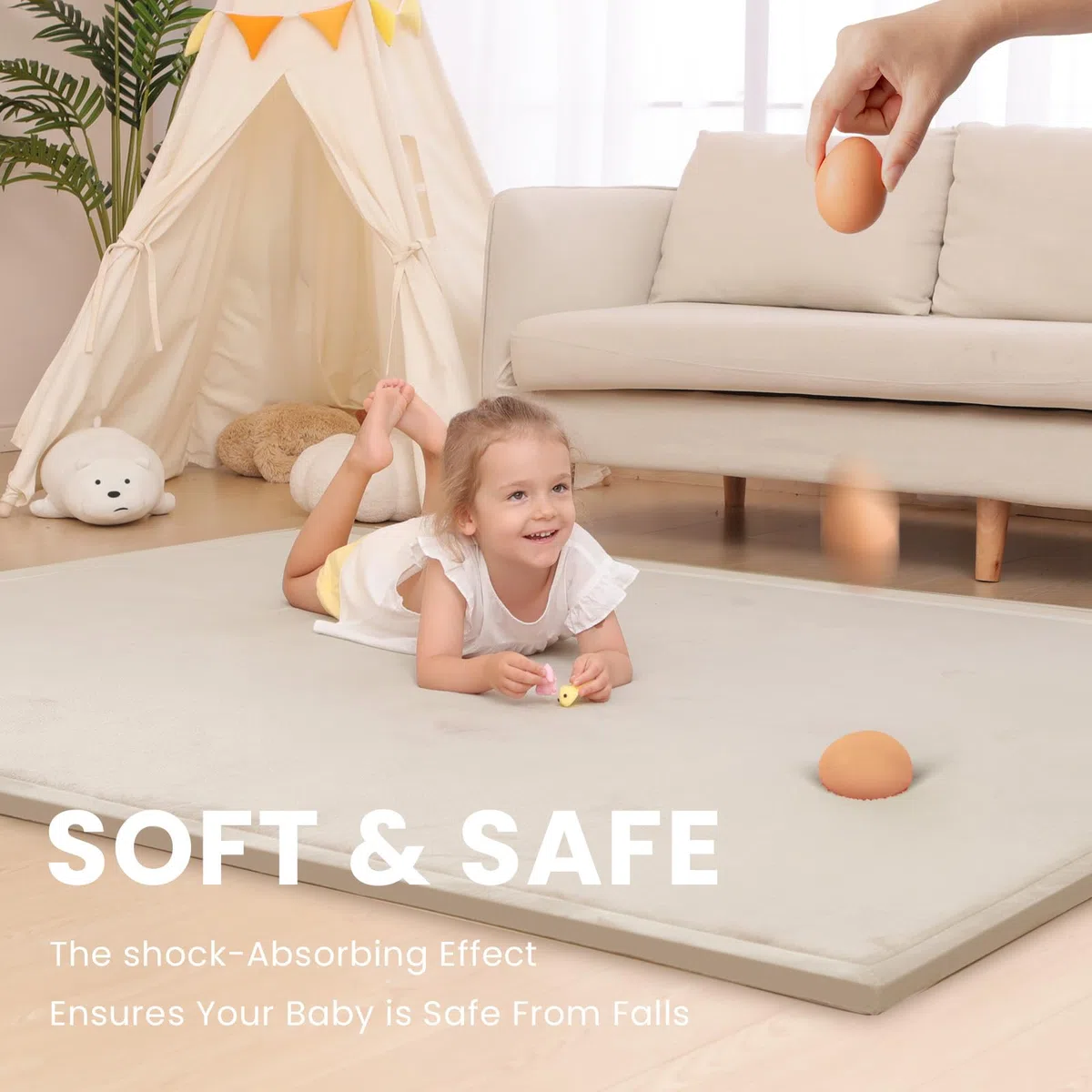 Huloo Sleep Baby-Spielmatte, 3,5 cm dicker Memory-Schaum, Bauchzeitmatte, weicher Korallensamt, rutschfeste Krabbelmatte, großer Kinderzimmerteppich für Boden, einfarbig für Wohnzimmer & Spielbereich