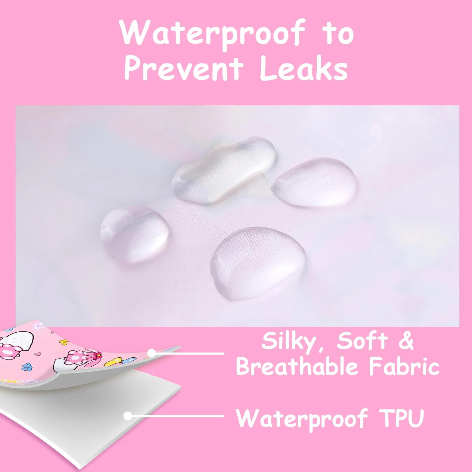 LittleForBig Seidenartiger Waschbarer Wiederverwendbarer Wasserdichter Rüschenspitze mit Satinband Baby Usagi & Bella Muster Rüschen Erwachsene Windel Abdeckung Rosa L